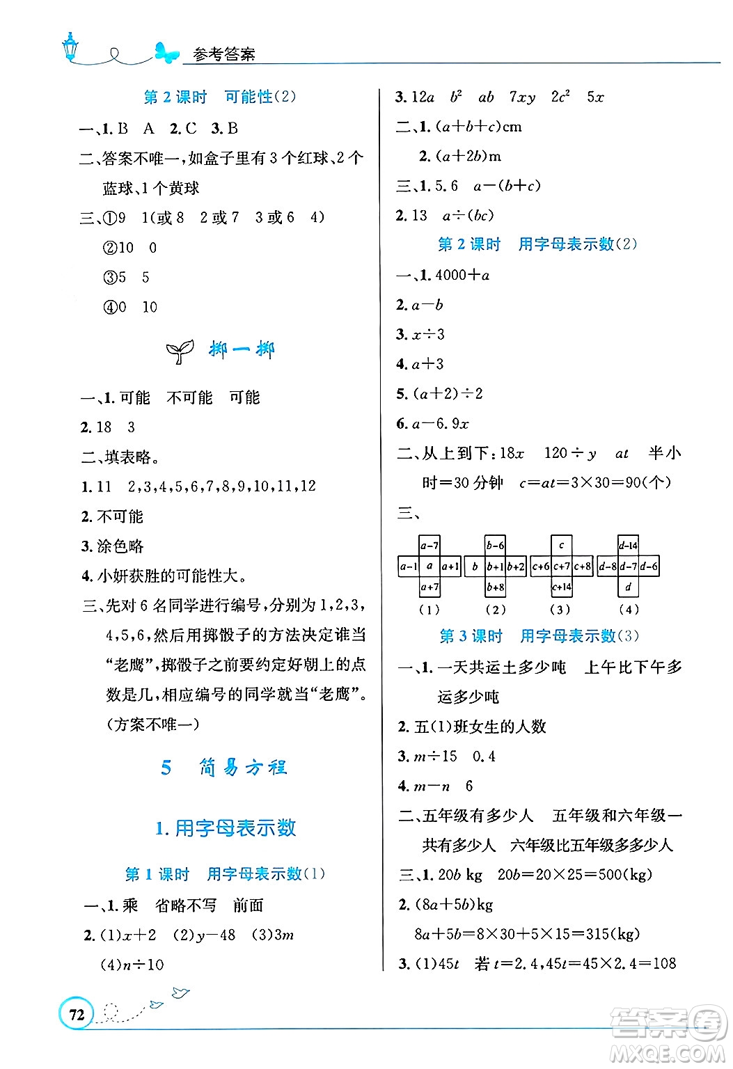 人民教育出版社2024年秋小學(xué)同步測控優(yōu)化設(shè)計五年級數(shù)學(xué)上冊人教版福建專版答案