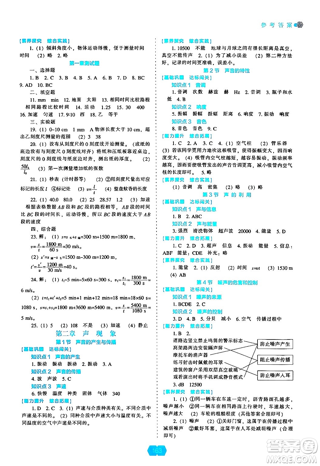 遼海出版社2024年秋新課程能力培養(yǎng)八年級物理上冊人教版答案