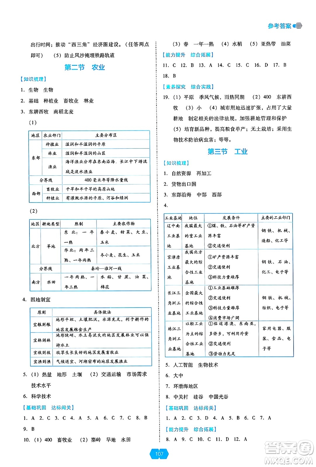 遼海出版社2024年秋新課程能力培養(yǎng)八年級(jí)地理上冊(cè)人教版答案