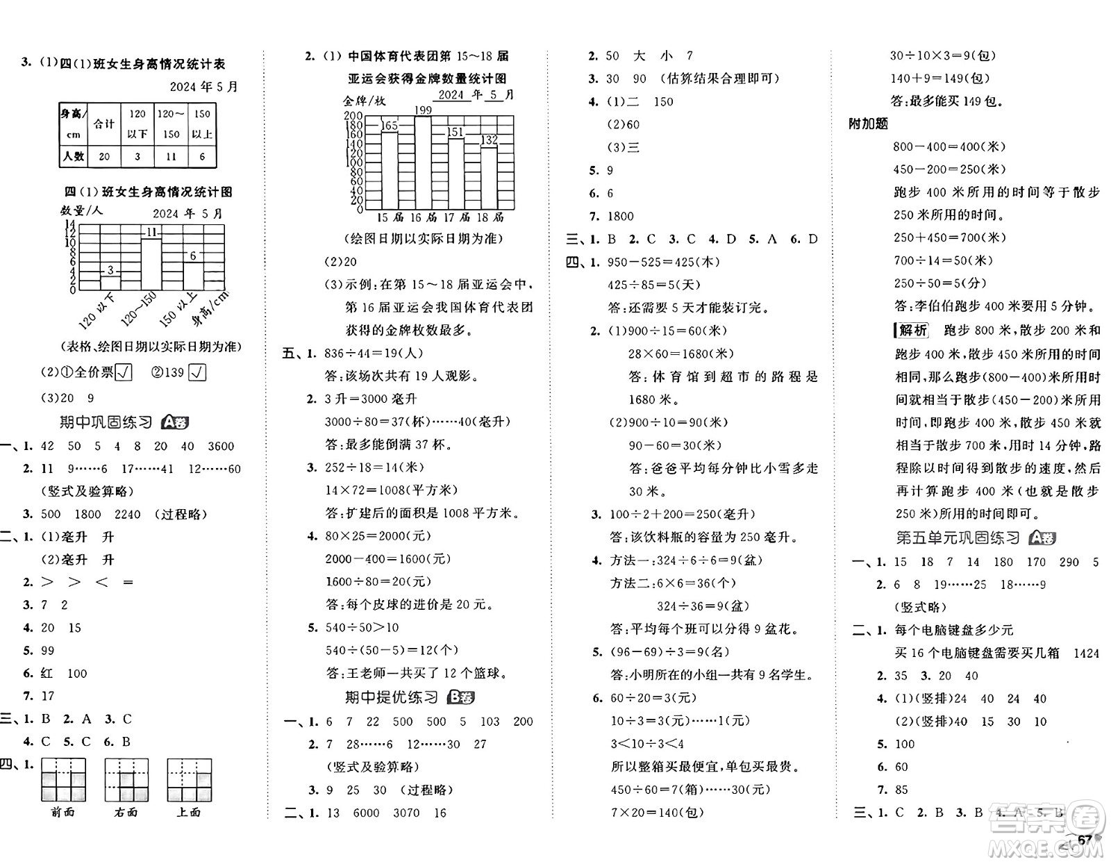 西安出版社2024年秋53全優(yōu)卷四年級數(shù)學(xué)上冊蘇教版答案