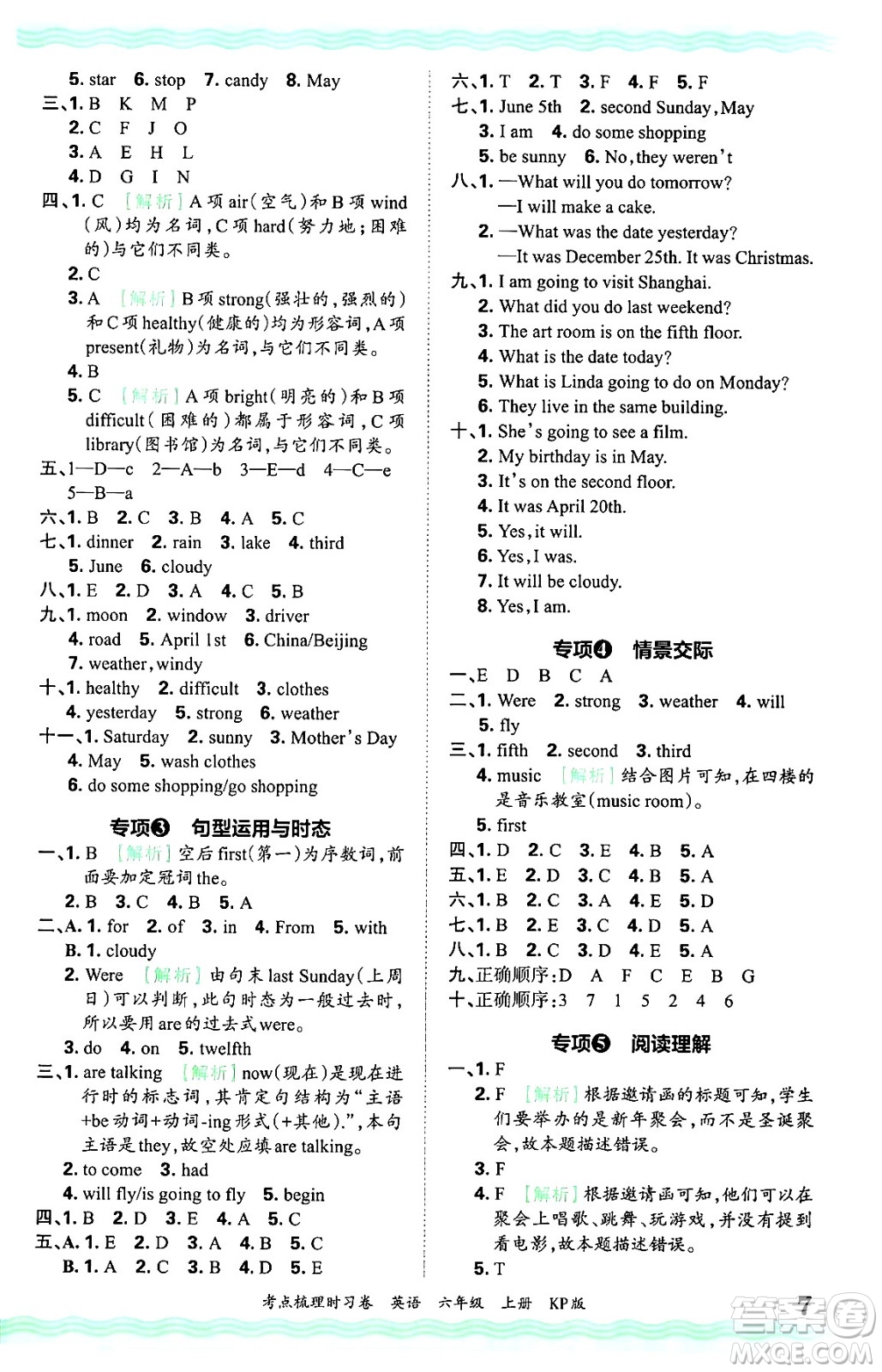 江西人民出版社2024年秋王朝霞考點(diǎn)梳理時習(xí)卷六年級英語上冊科普版答案