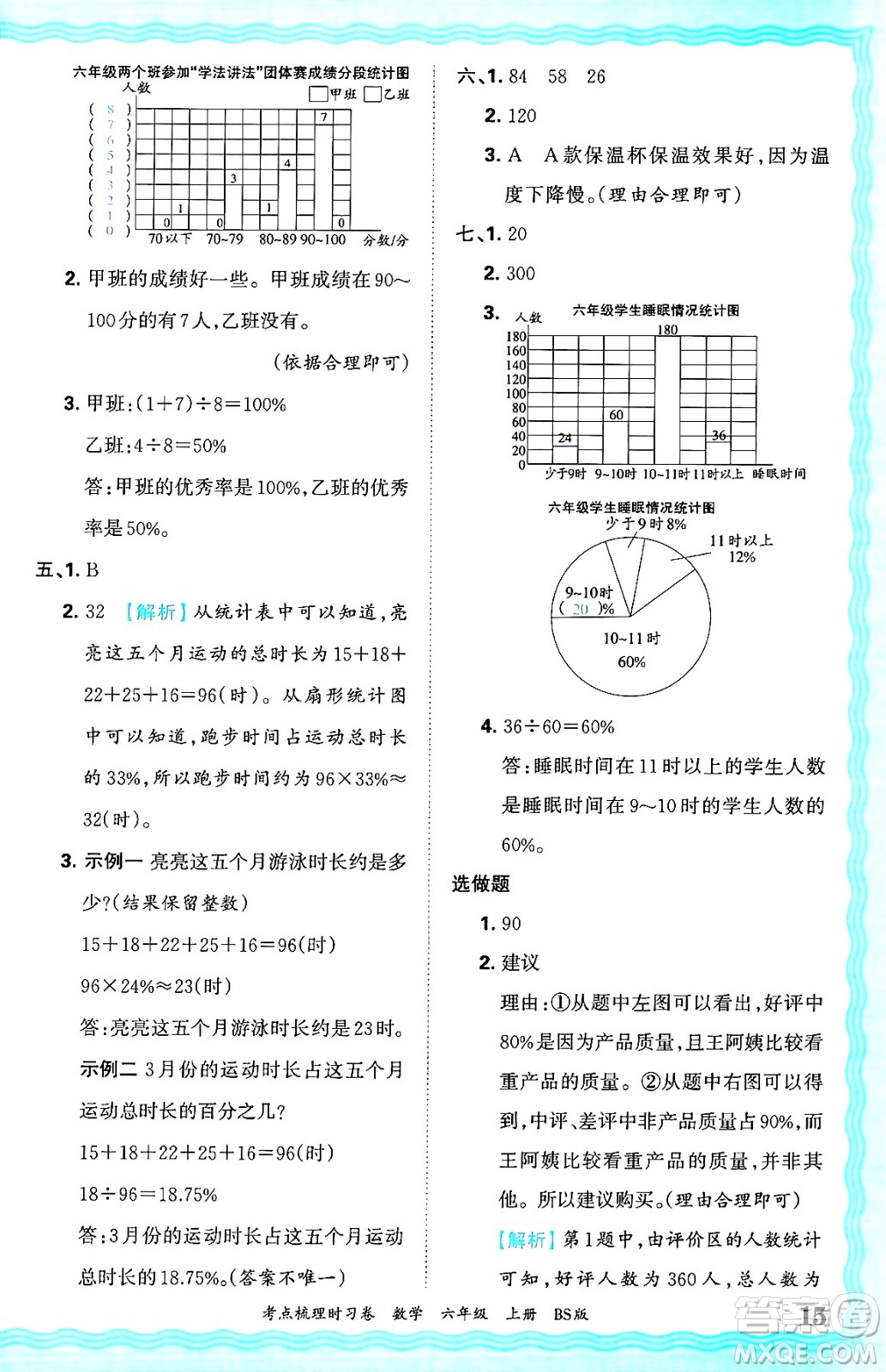 江西人民出版社2024年秋王朝霞考點(diǎn)梳理時(shí)習(xí)卷六年級(jí)數(shù)學(xué)上冊(cè)北師大版答案