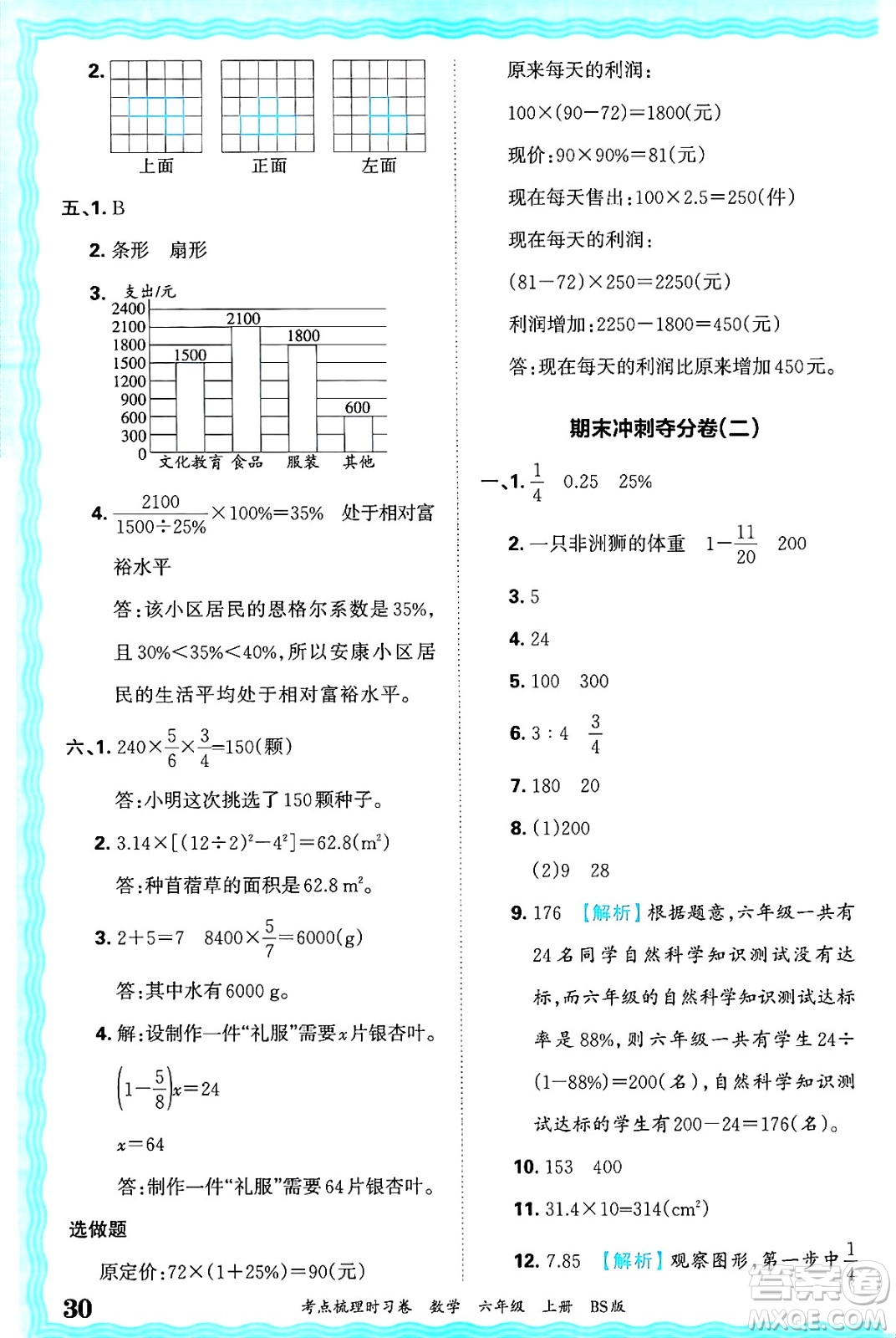 江西人民出版社2024年秋王朝霞考點(diǎn)梳理時(shí)習(xí)卷六年級(jí)數(shù)學(xué)上冊(cè)北師大版答案