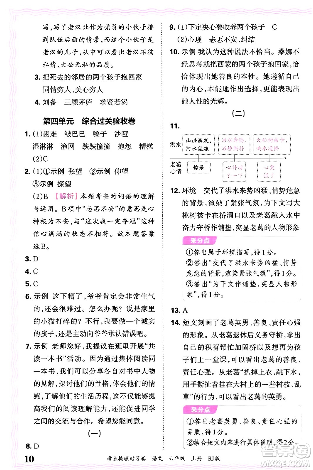 江西人民出版社2024年秋王朝霞考點梳理時習(xí)卷六年級語文上冊人教版答案