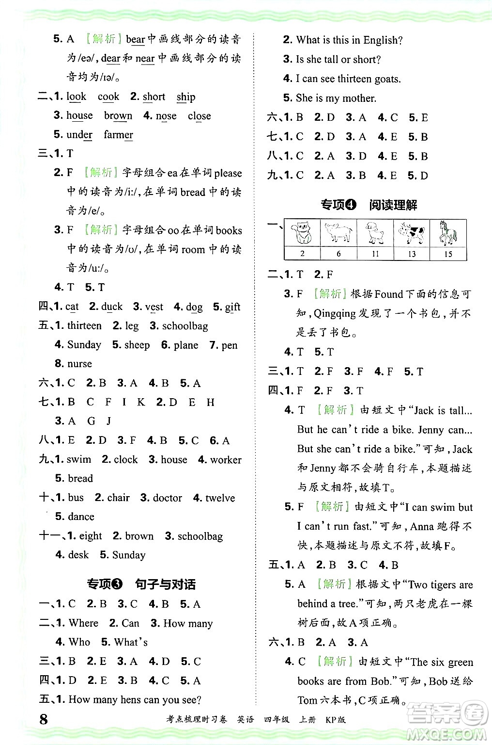 江西人民出版社2024年秋王朝霞考點(diǎn)梳理時(shí)習(xí)卷四年級英語上冊科普版答案