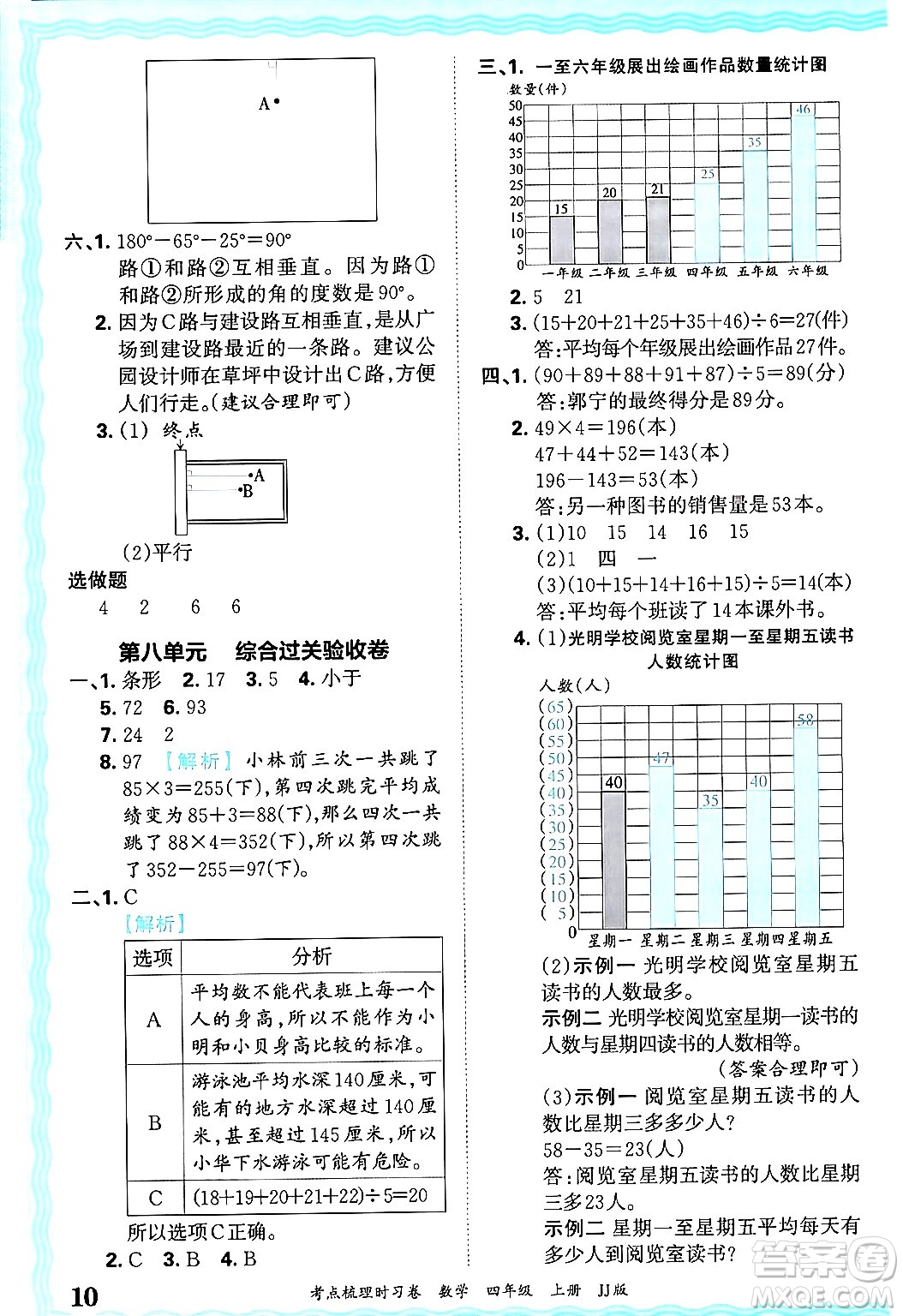 江西人民出版社2024年秋王朝霞考點(diǎn)梳理時(shí)習(xí)卷四年級(jí)數(shù)學(xué)上冊(cè)冀教版答案