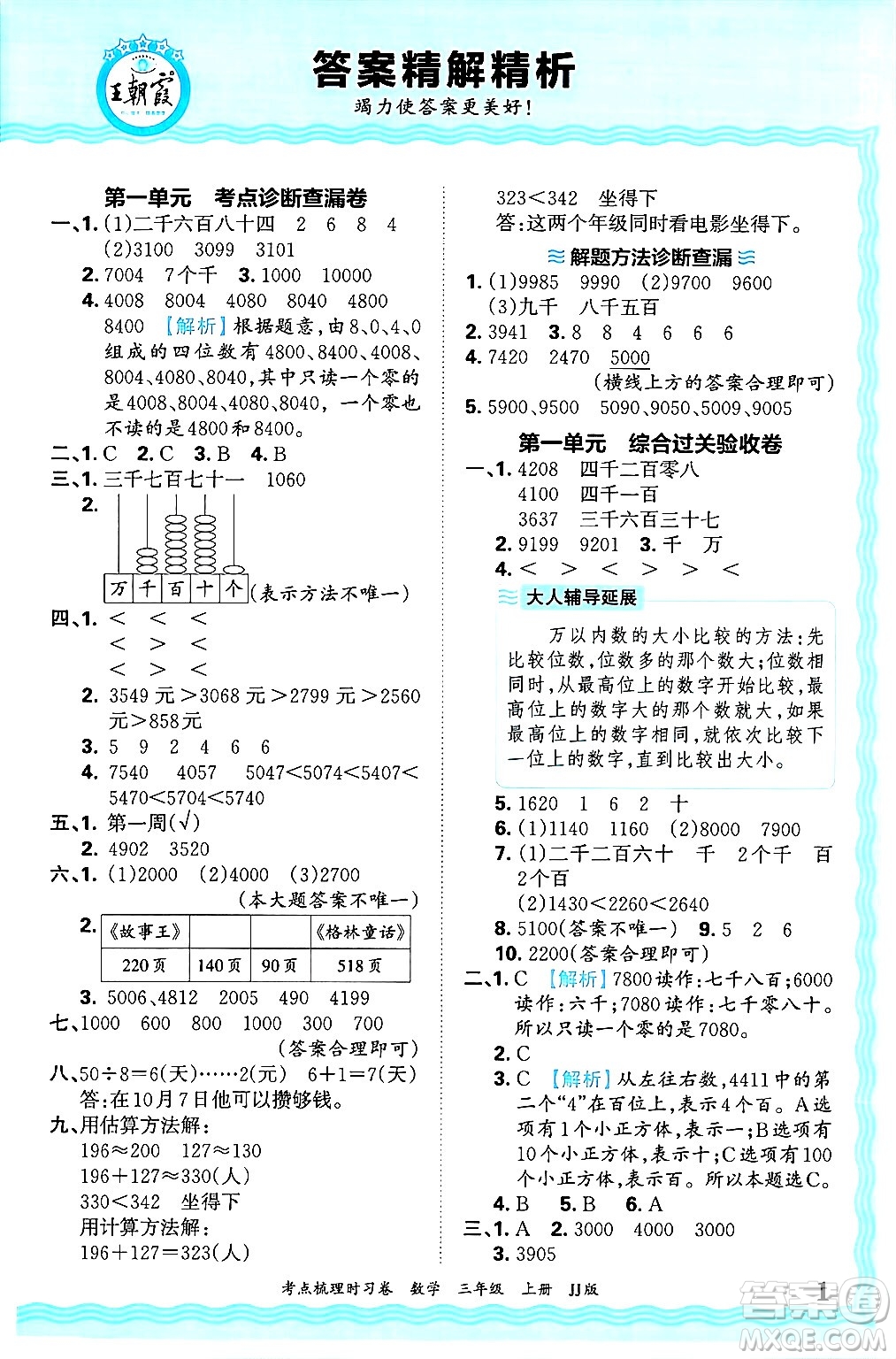 江西人民出版社2024年秋王朝霞考點梳理時習(xí)卷三年級數(shù)學(xué)上冊冀教版答案