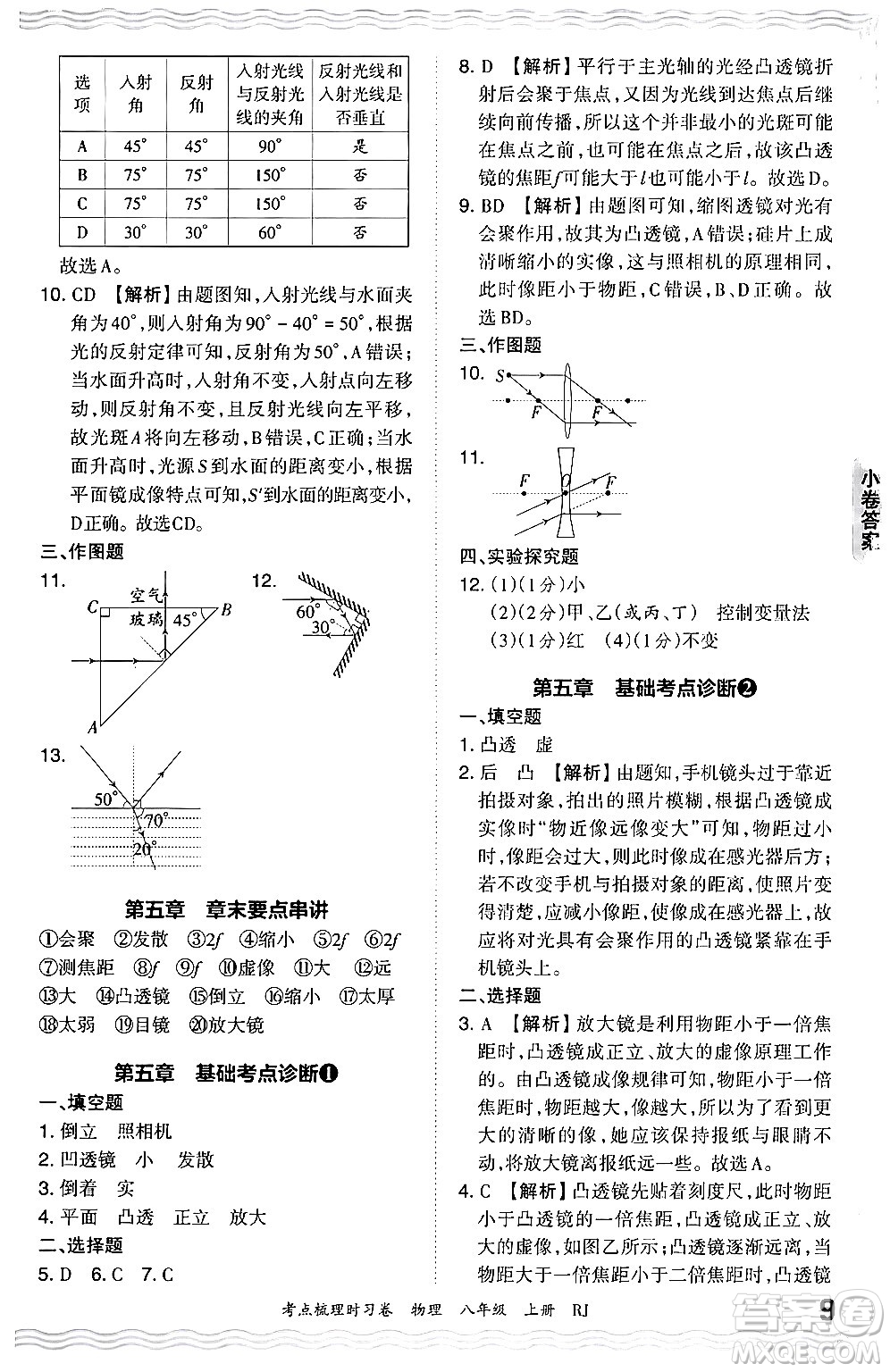 江西人民出版社2024年秋王朝霞考點(diǎn)梳理時(shí)習(xí)卷八年級(jí)物理上冊(cè)人教版答案