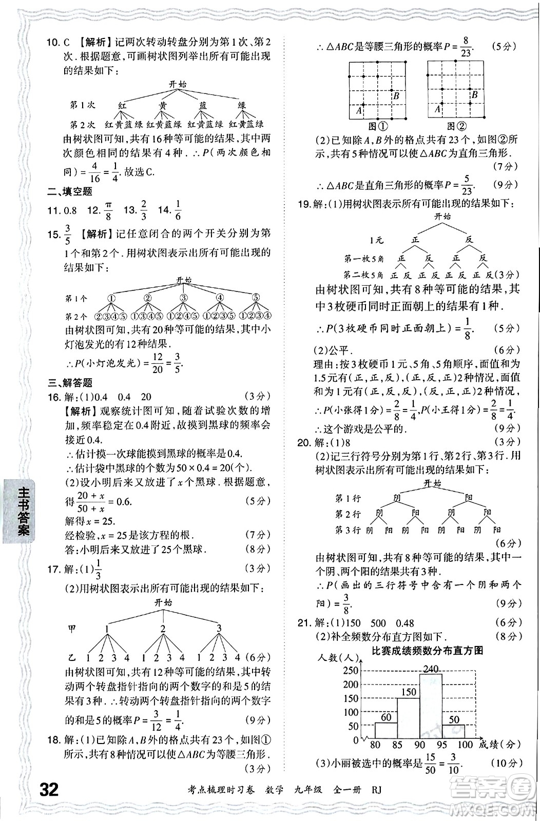 江西人民出版社2025年秋王朝霞考點(diǎn)梳理時(shí)習(xí)卷九年級數(shù)學(xué)全一冊人教版答案