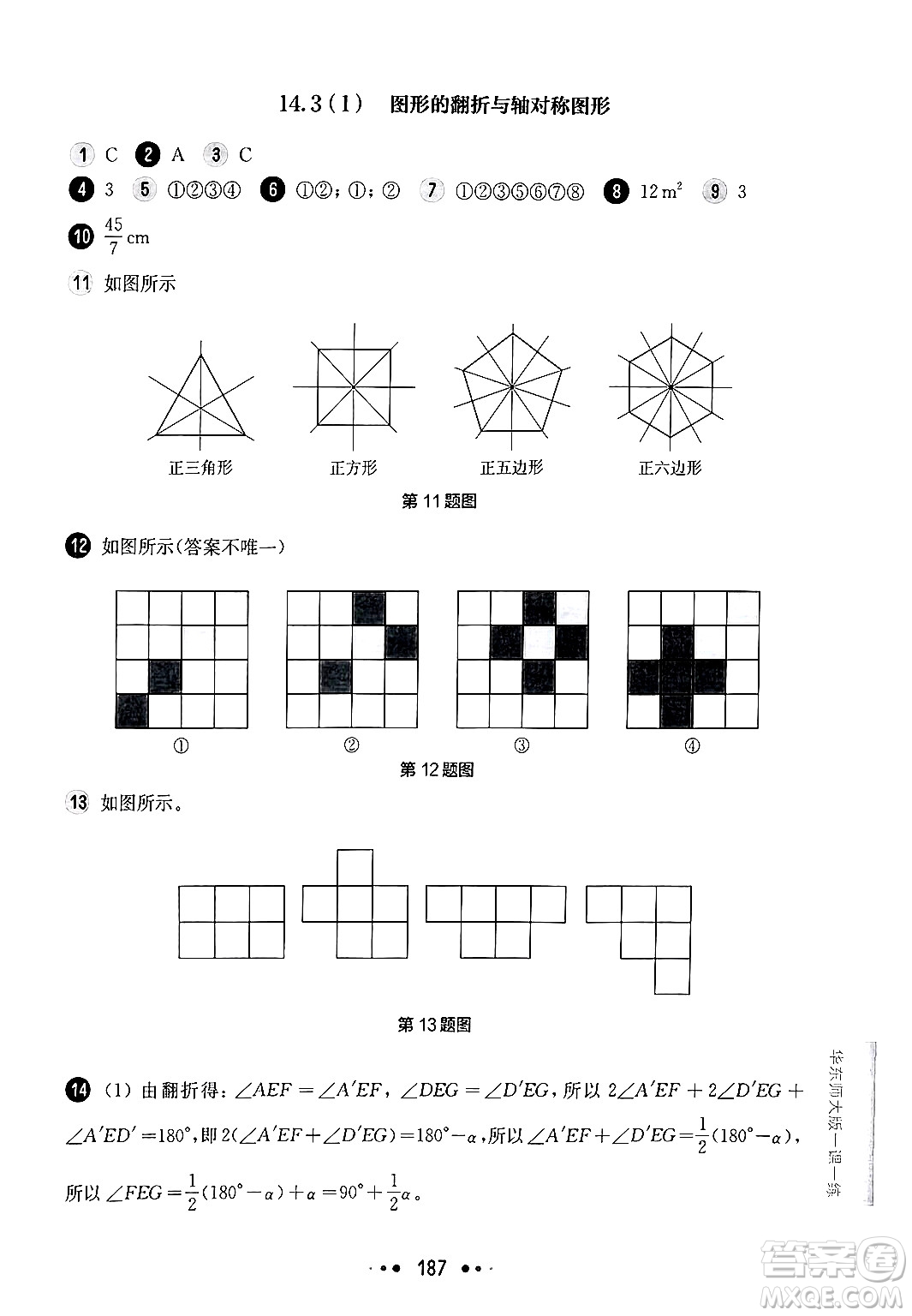 華東師范大學出版社2024年秋華東師大版一課一練七年級數(shù)學上冊華師版上海專版答案