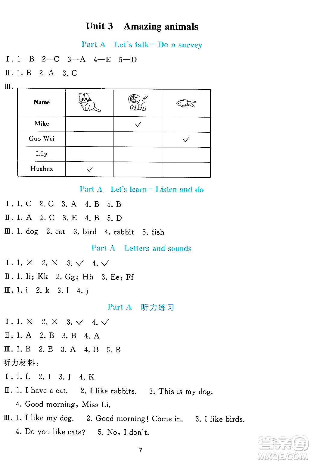 人民教育出版社2024年秋同步輕松練習(xí)三年級(jí)英語(yǔ)上冊(cè)人教PEP版答案