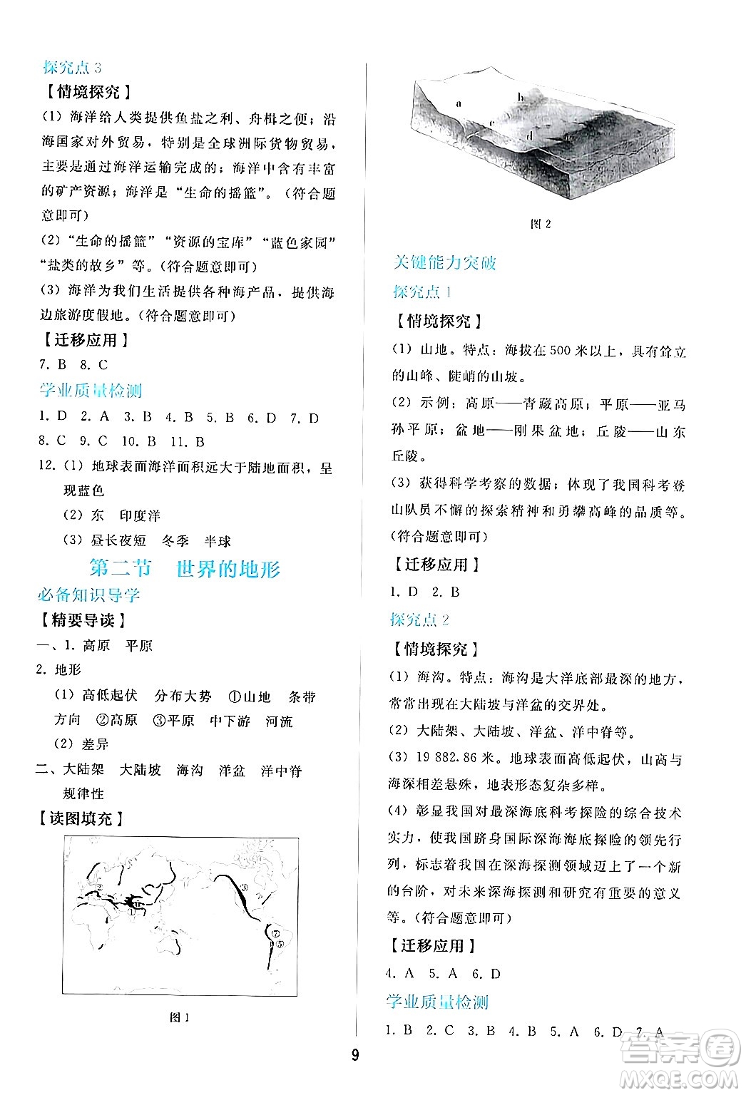 人民教育出版社2024年秋同步輕松練習(xí)七年級地理上冊人教版答案