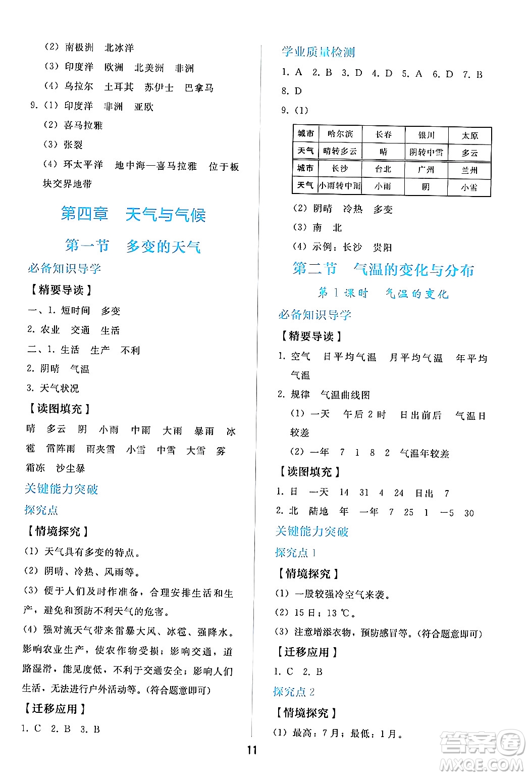 人民教育出版社2024年秋同步輕松練習(xí)七年級地理上冊人教版答案