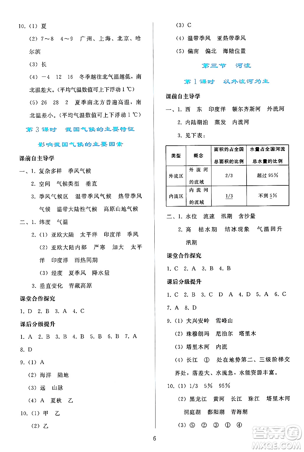 人民教育出版社2024年秋同步輕松練習(xí)八年級地理上冊人教版答案