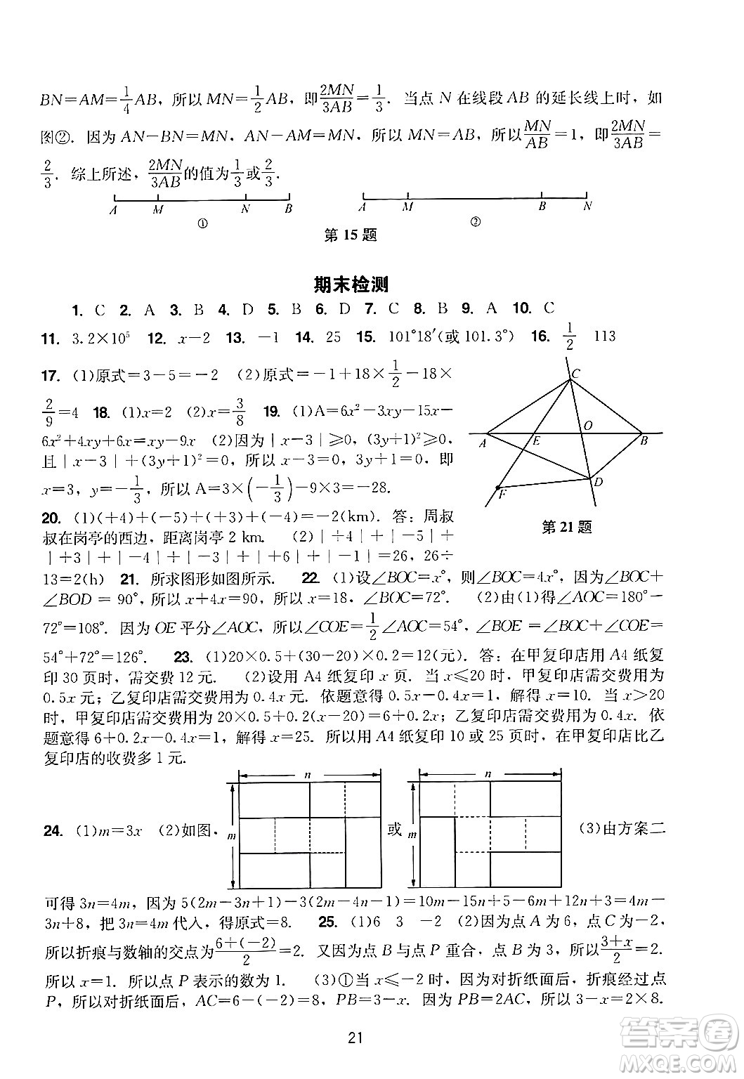 廣州出版社2024年秋陽(yáng)光學(xué)業(yè)評(píng)價(jià)七年級(jí)數(shù)學(xué)上冊(cè)人教版答案