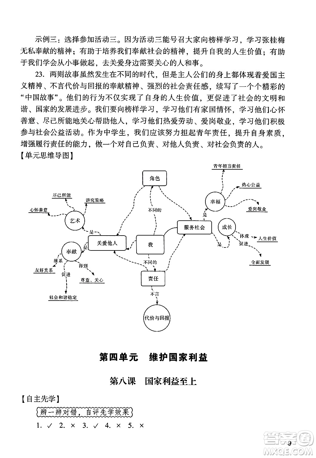 廣州出版社2024年秋陽光學(xué)業(yè)評價八年級道德與法治上冊人教版答案