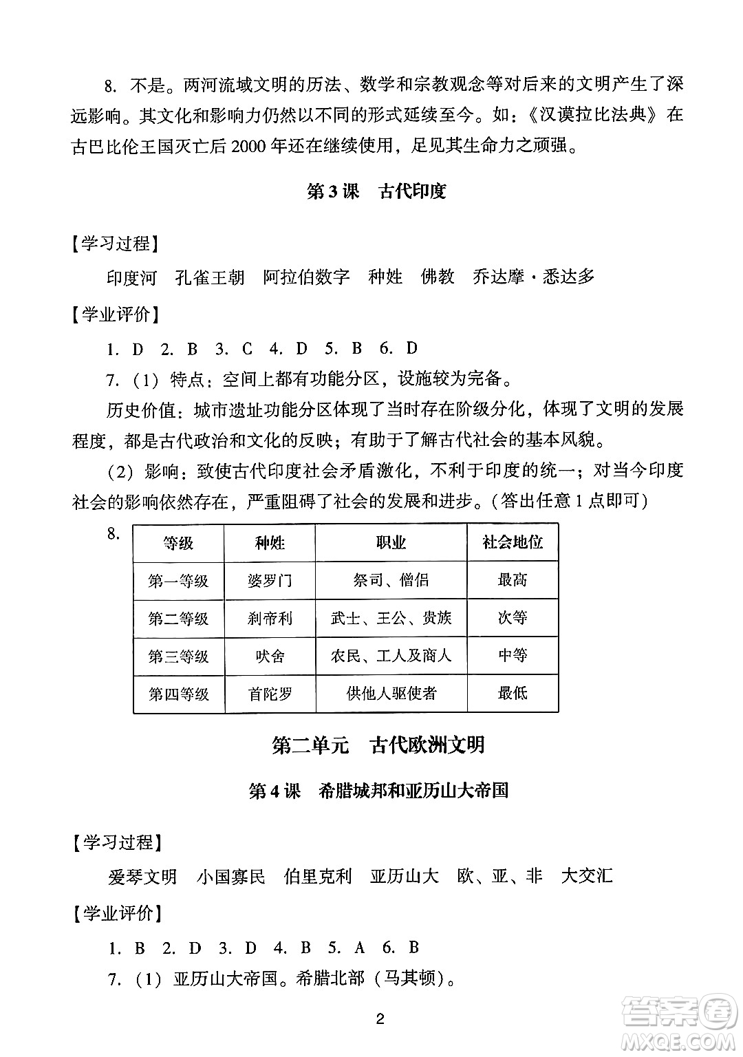 廣州出版社2024年秋陽光學業(yè)評價九年級歷史上冊人教版答案