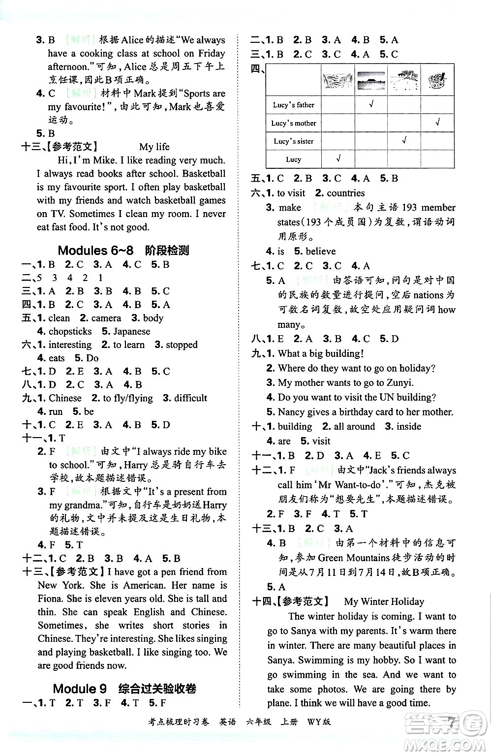 江西人民出版社2024年秋王朝霞考點(diǎn)梳理時(shí)習(xí)卷六年級(jí)英語(yǔ)上冊(cè)外研版答案