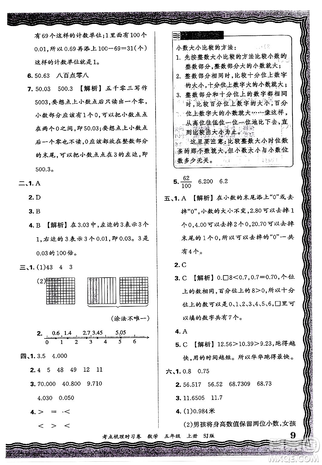 江西人民出版社2024年秋王朝霞考點梳理時習卷五年級數(shù)學上冊蘇教版答案