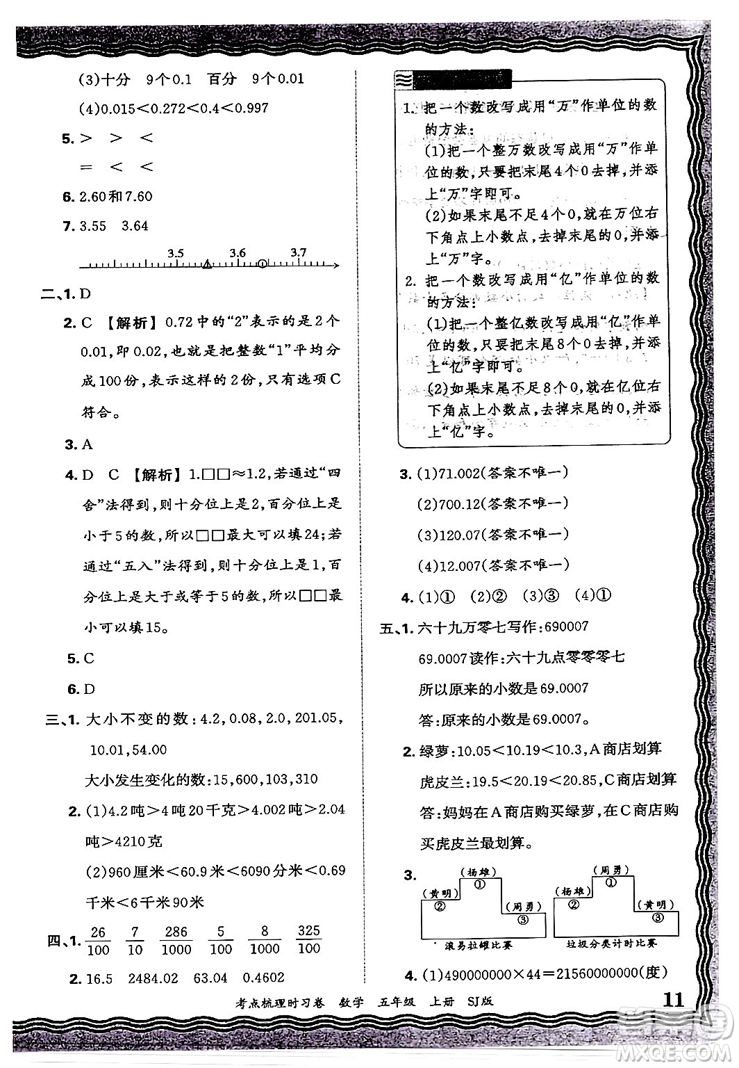 江西人民出版社2024年秋王朝霞考點梳理時習卷五年級數(shù)學上冊蘇教版答案