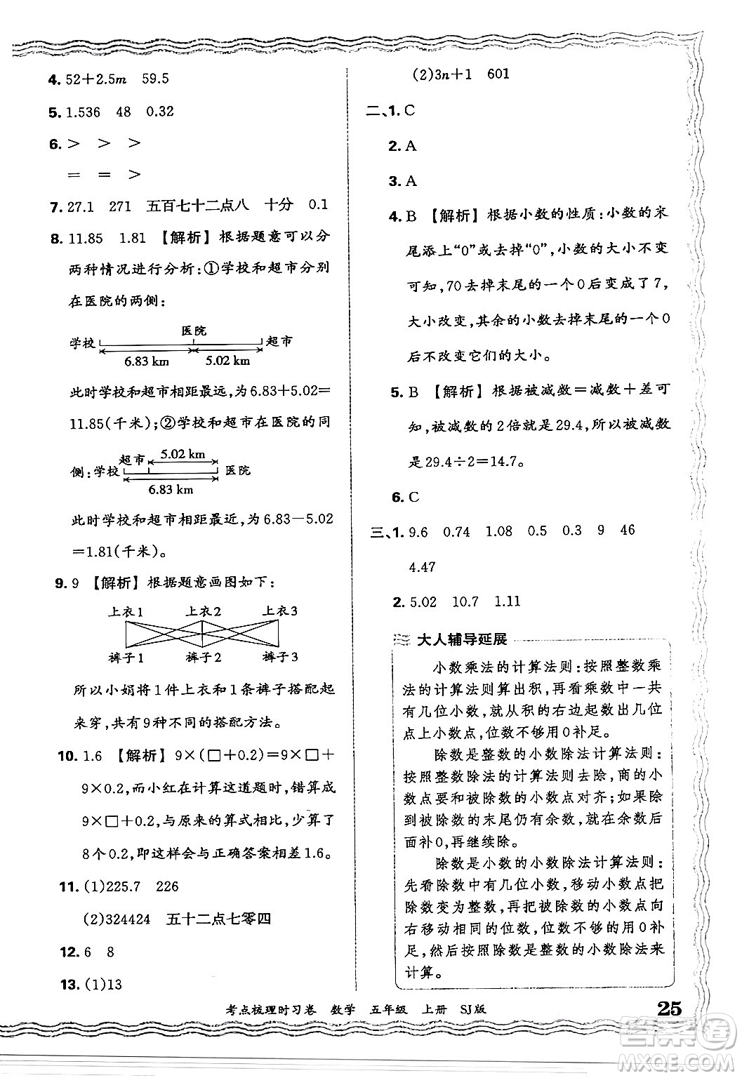 江西人民出版社2024年秋王朝霞考點梳理時習卷五年級數(shù)學上冊蘇教版答案