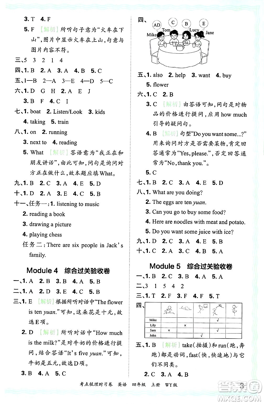 江西人民出版社2024年秋王朝霞考點梳理時習(xí)卷四年級英語上冊外研版答案