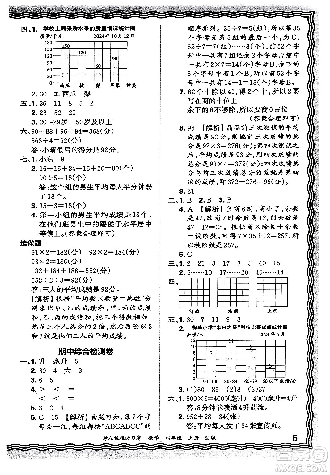 江西人民出版社2024年秋王朝霞考點梳理時習卷四年級數(shù)學上冊蘇教版答案