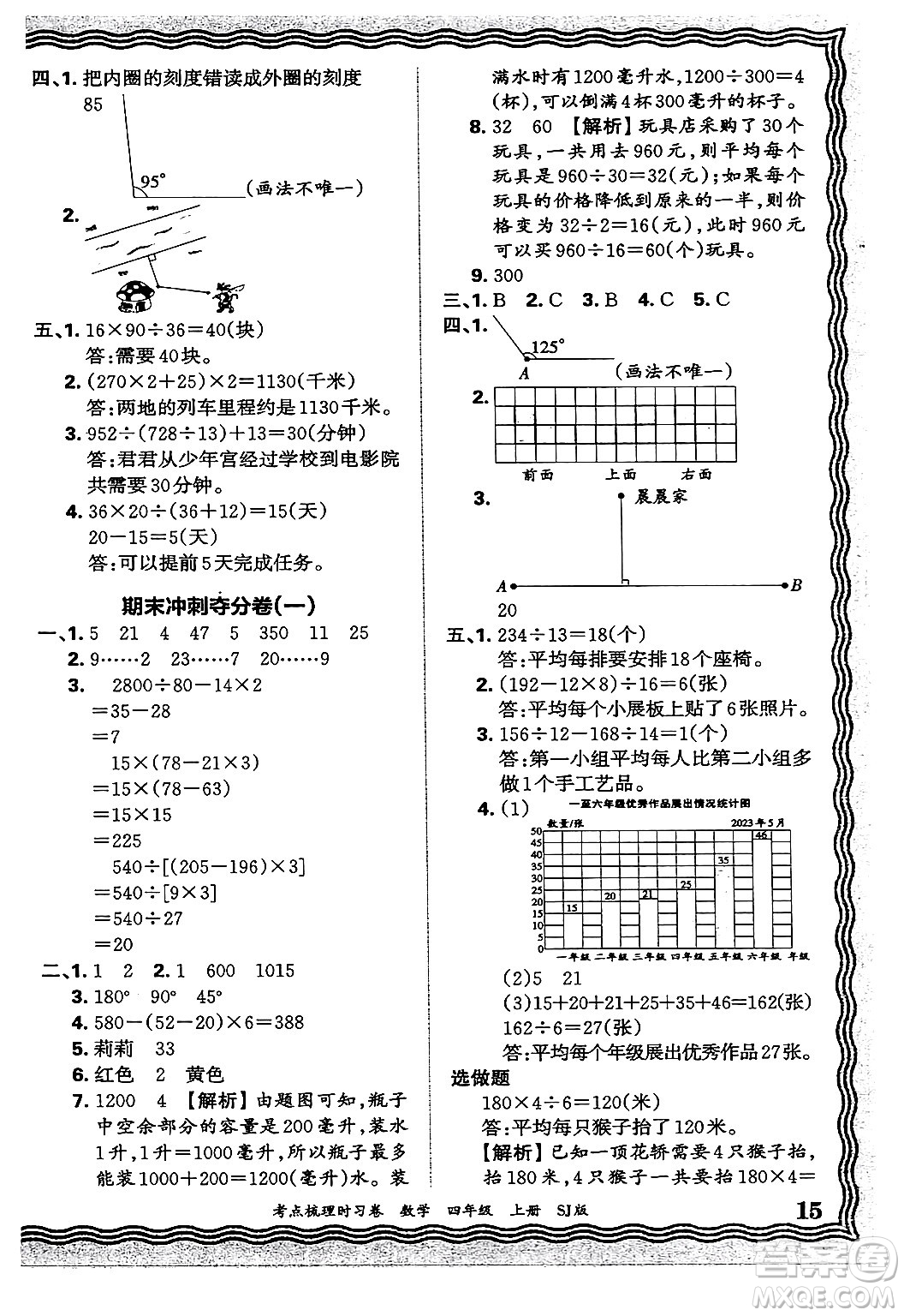 江西人民出版社2024年秋王朝霞考點梳理時習卷四年級數(shù)學上冊蘇教版答案