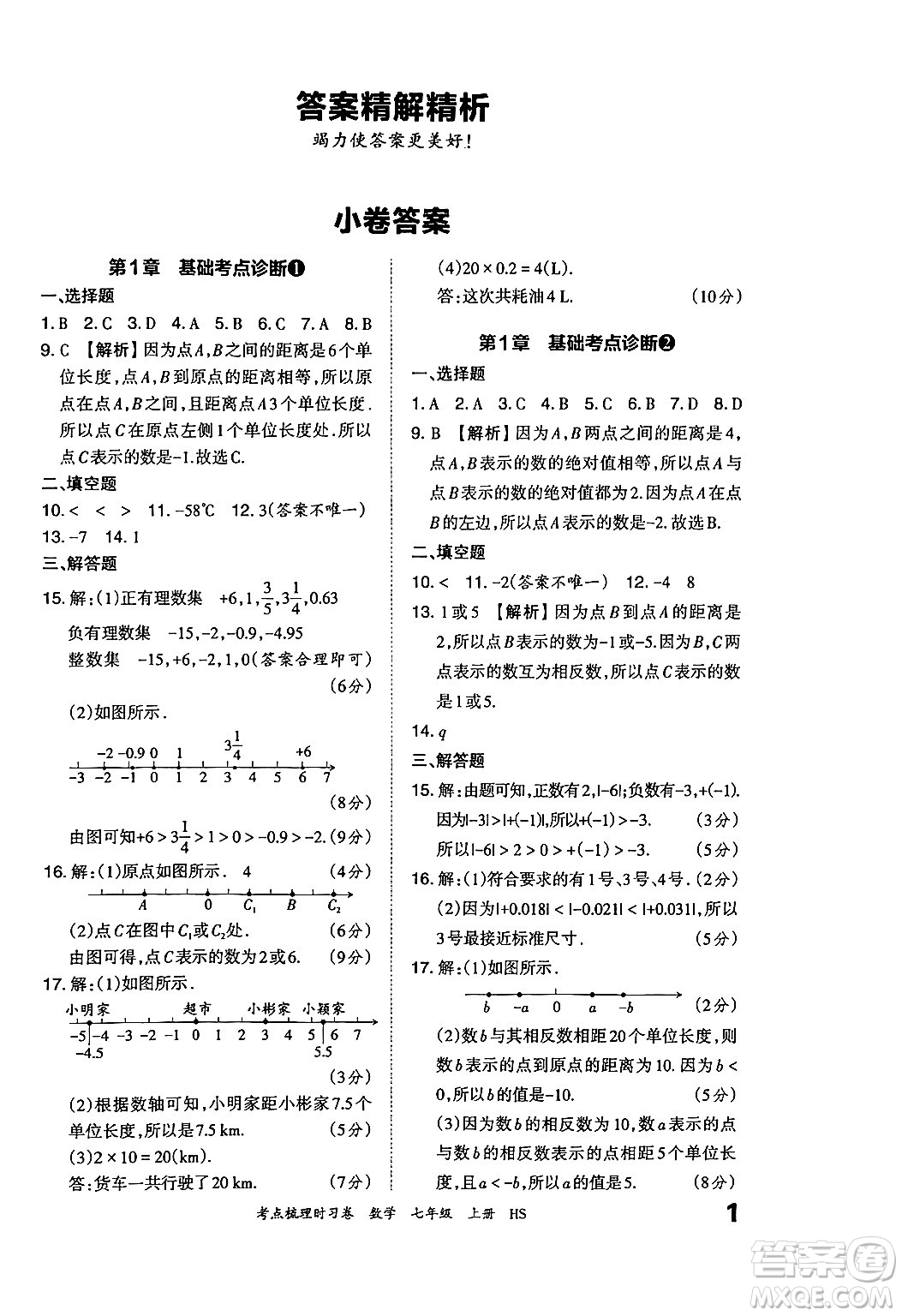 江西人民出版社2024年秋王朝霞考點梳理時習(xí)卷七年級數(shù)學(xué)上冊華師版答案