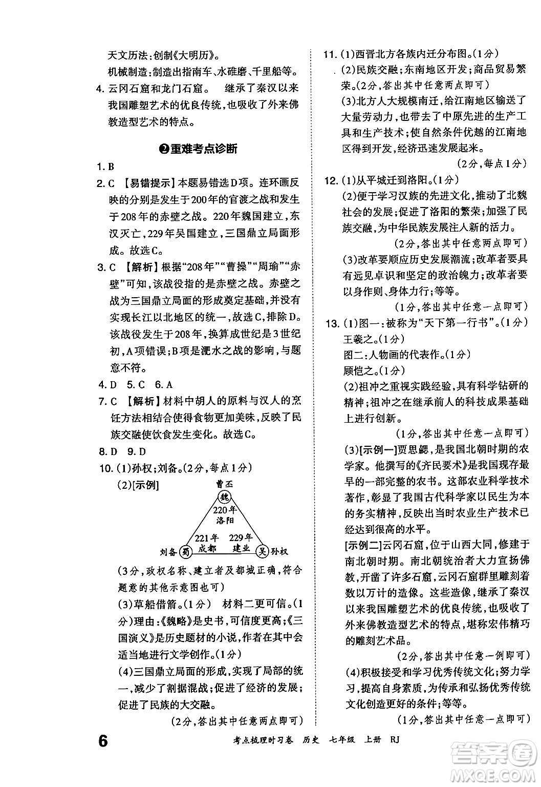 江西人民出版社2024年秋王朝霞考點(diǎn)梳理時習(xí)卷七年級歷史上冊人教版答案