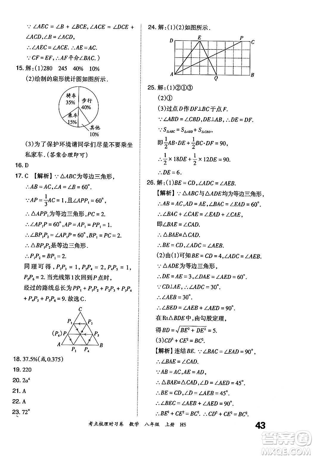 江西人民出版社2024年秋王朝霞考點梳理時習(xí)卷八年級數(shù)學(xué)上冊華師版答案