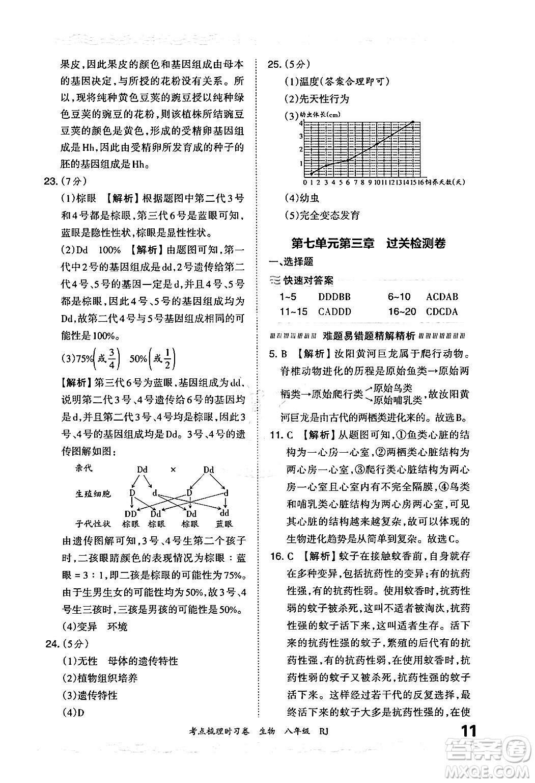 江西人民出版社2024年秋王朝霞考點梳理時習(xí)卷八年級生物上冊人教版答案