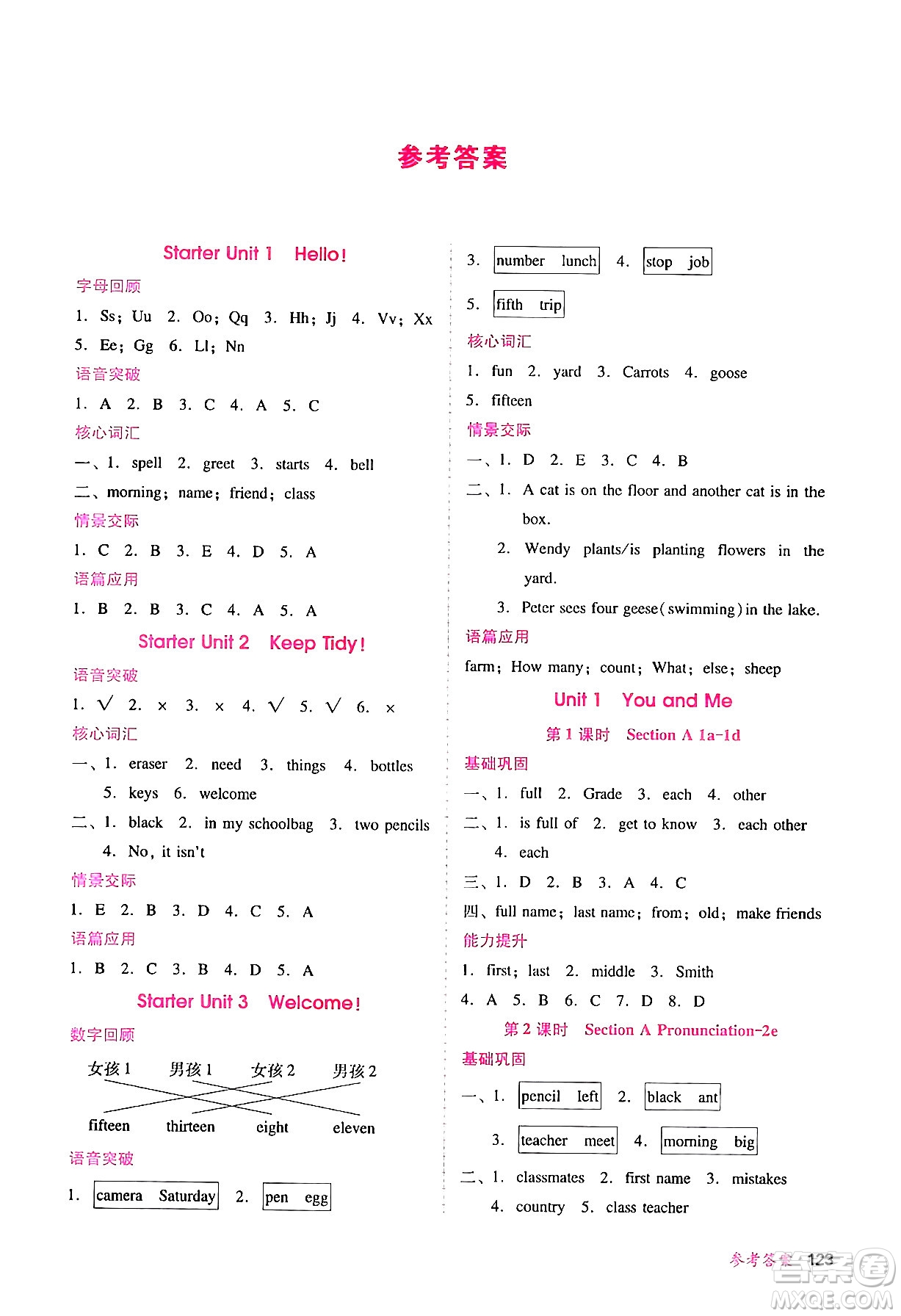 廣西師范大學(xué)出版社2024年秋新課程學(xué)習(xí)輔導(dǎo)七年級(jí)英語(yǔ)上冊(cè)人教版答案