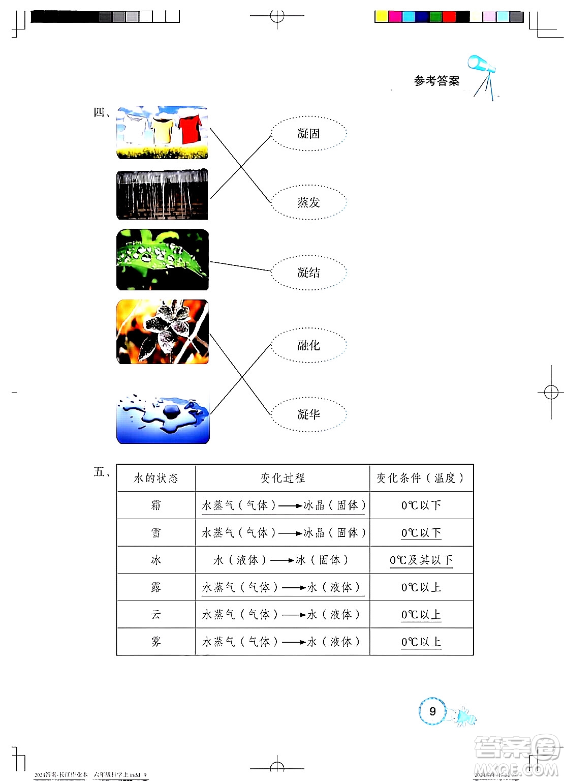 湖北教育出版社2024年秋長江作業(yè)本課堂作業(yè)六年級科學(xué)上冊人教版答案