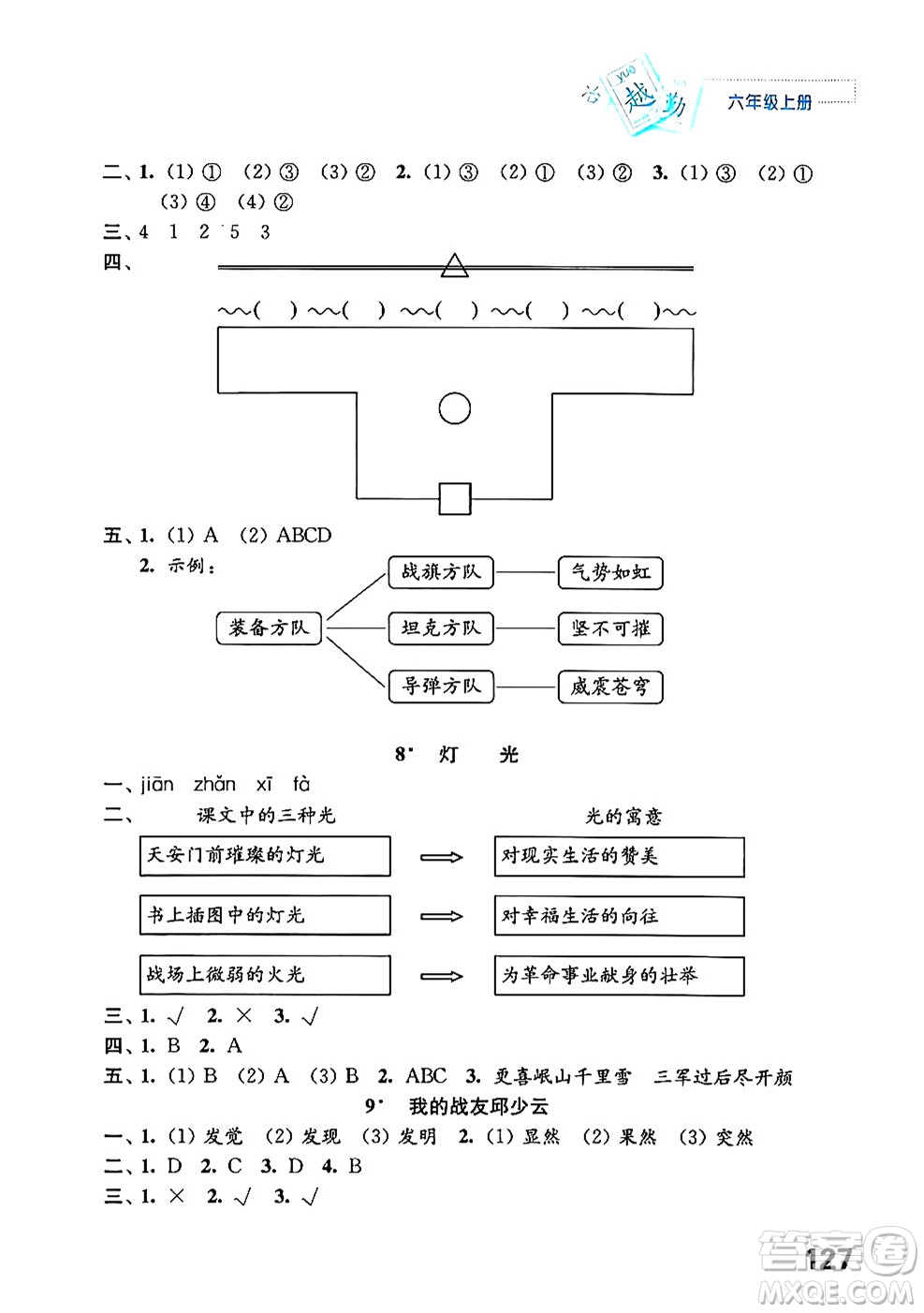 江蘇鳳凰教育出版社年秋練習(xí)與測(cè)試小學(xué)語(yǔ)文六年級(jí)語(yǔ)文上冊(cè)人教版答案