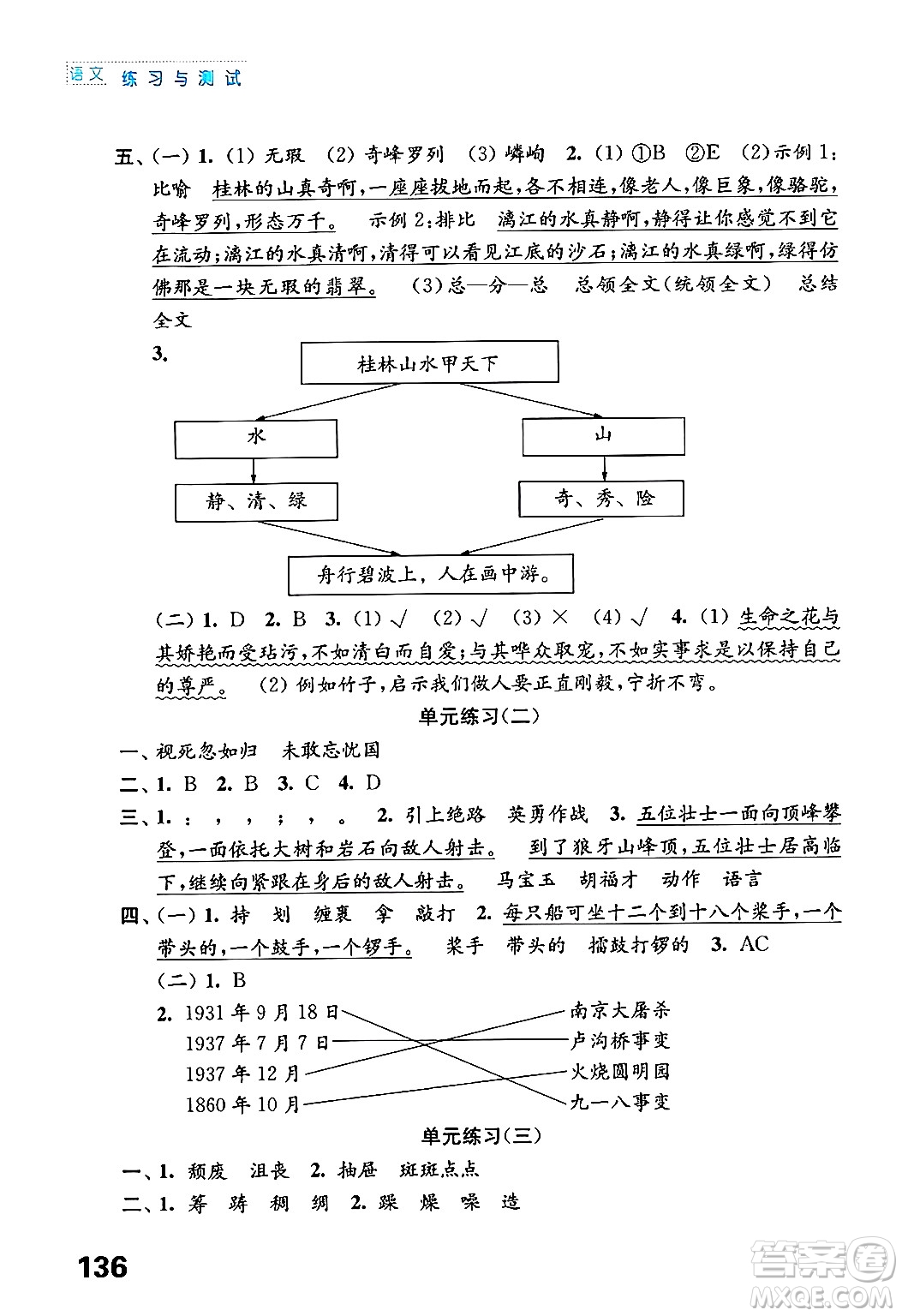 江蘇鳳凰教育出版社年秋練習(xí)與測(cè)試小學(xué)語(yǔ)文六年級(jí)語(yǔ)文上冊(cè)人教版答案