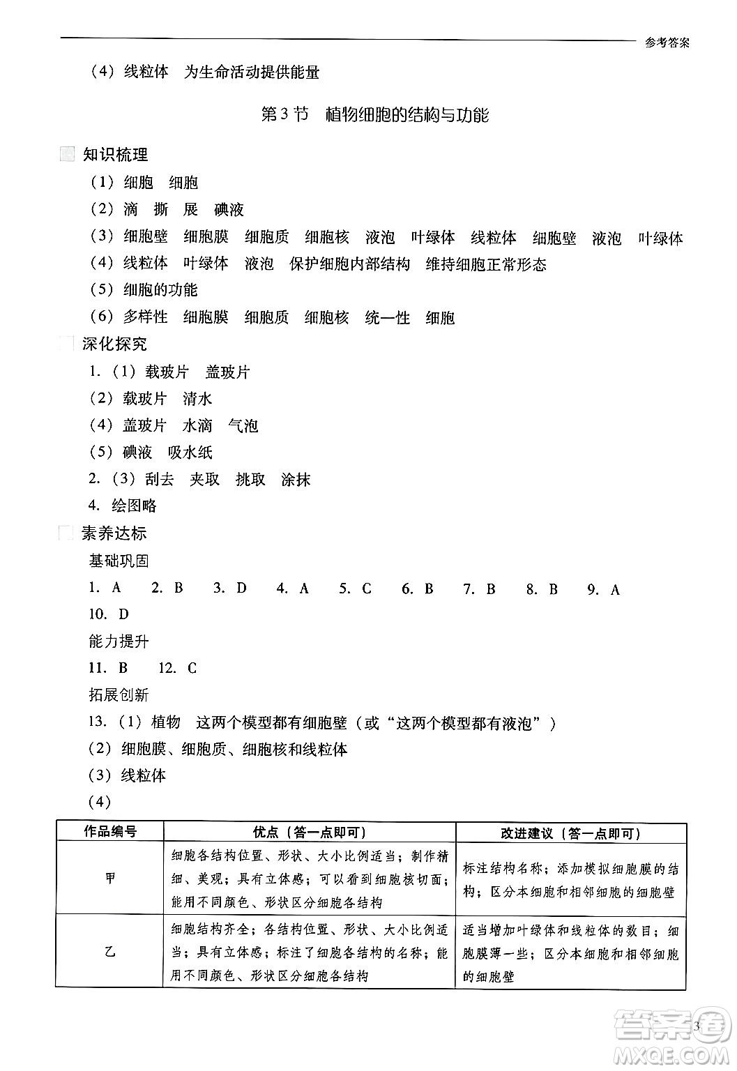 山西教育出版社2024年秋新課程問(wèn)題解決導(dǎo)學(xué)方案七年級(jí)生物上冊(cè)鳳凰版答案