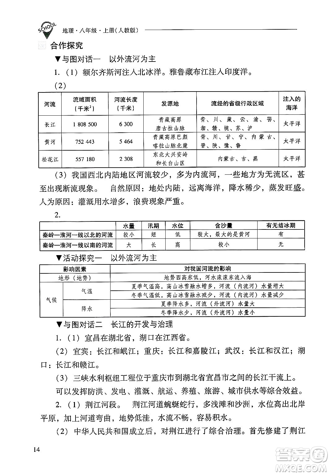 山西教育出版社2024年秋新課程問題解決導(dǎo)學(xué)方案八年級地理上冊人教版答案