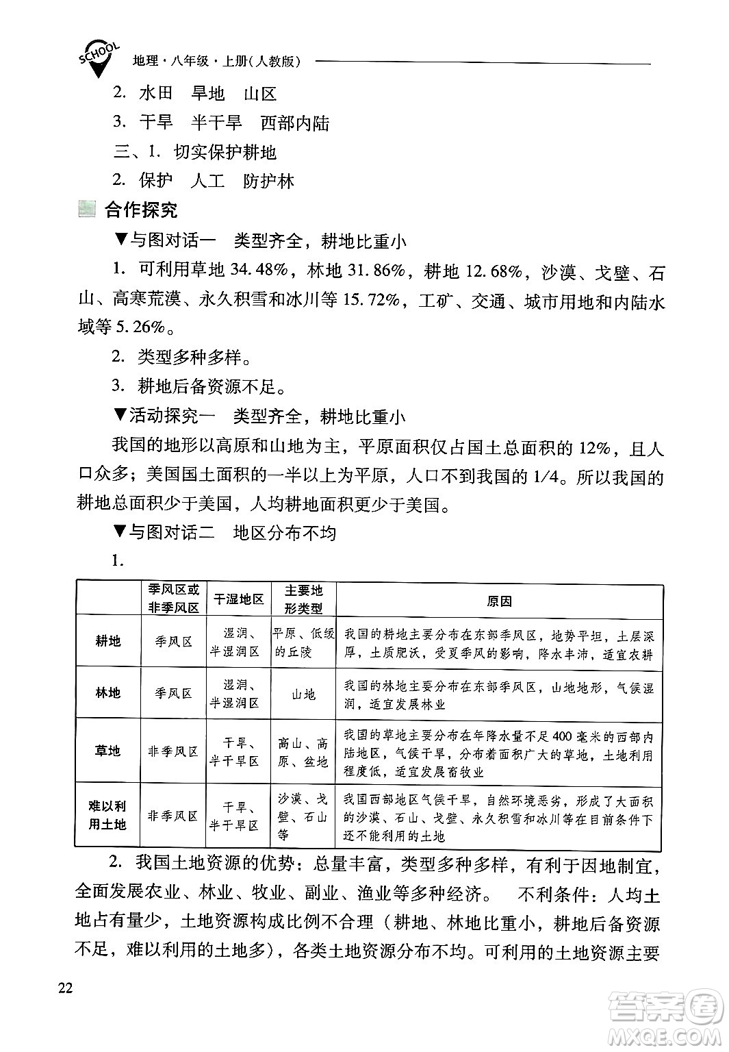 山西教育出版社2024年秋新課程問題解決導(dǎo)學(xué)方案八年級地理上冊人教版答案