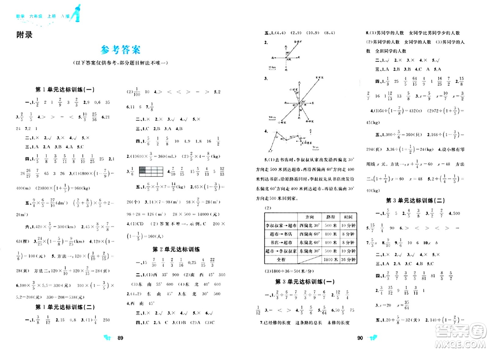 廣西師范大學(xué)出版社2024年秋新課程學(xué)習(xí)與測(cè)評(píng)單元雙測(cè)六年級(jí)數(shù)學(xué)上冊(cè)A版人教版答案