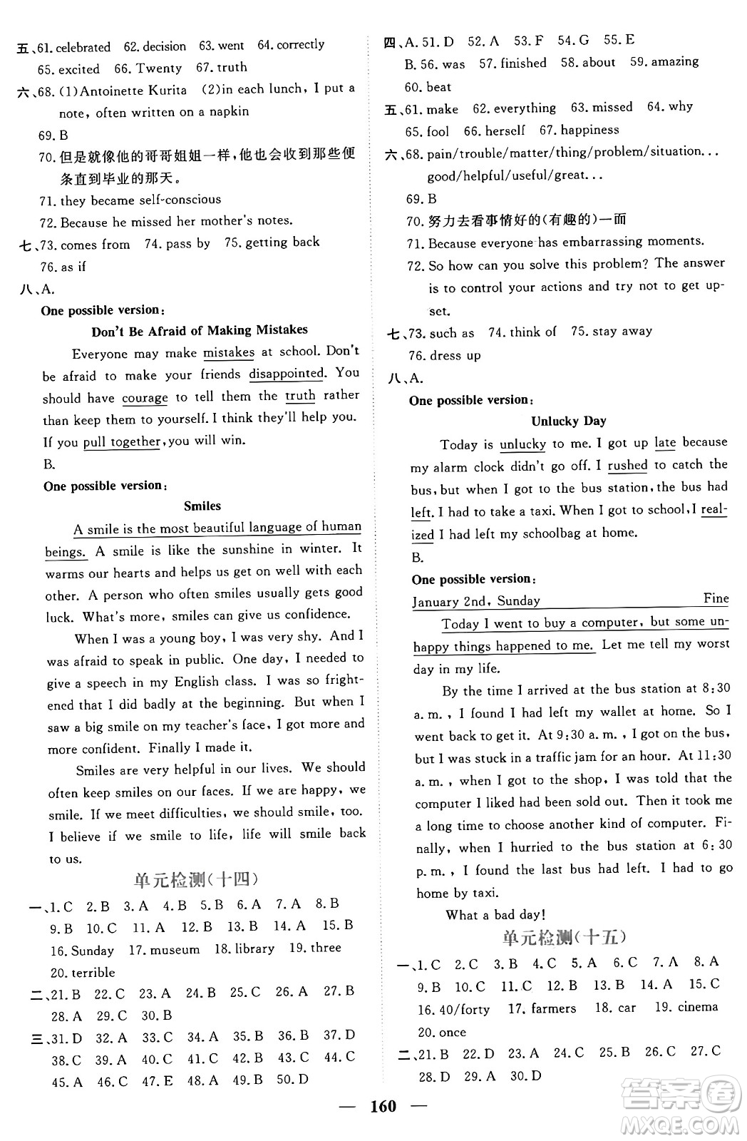 青海人民出版社2025年秋新坐標(biāo)同步練習(xí)九年級英語全一冊人教版青海專版答案