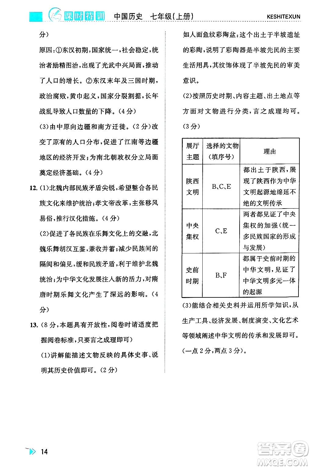 浙江人民出版社2024年秋課時(shí)特訓(xùn)七年級(jí)中國(guó)歷史上冊(cè)人教版答案