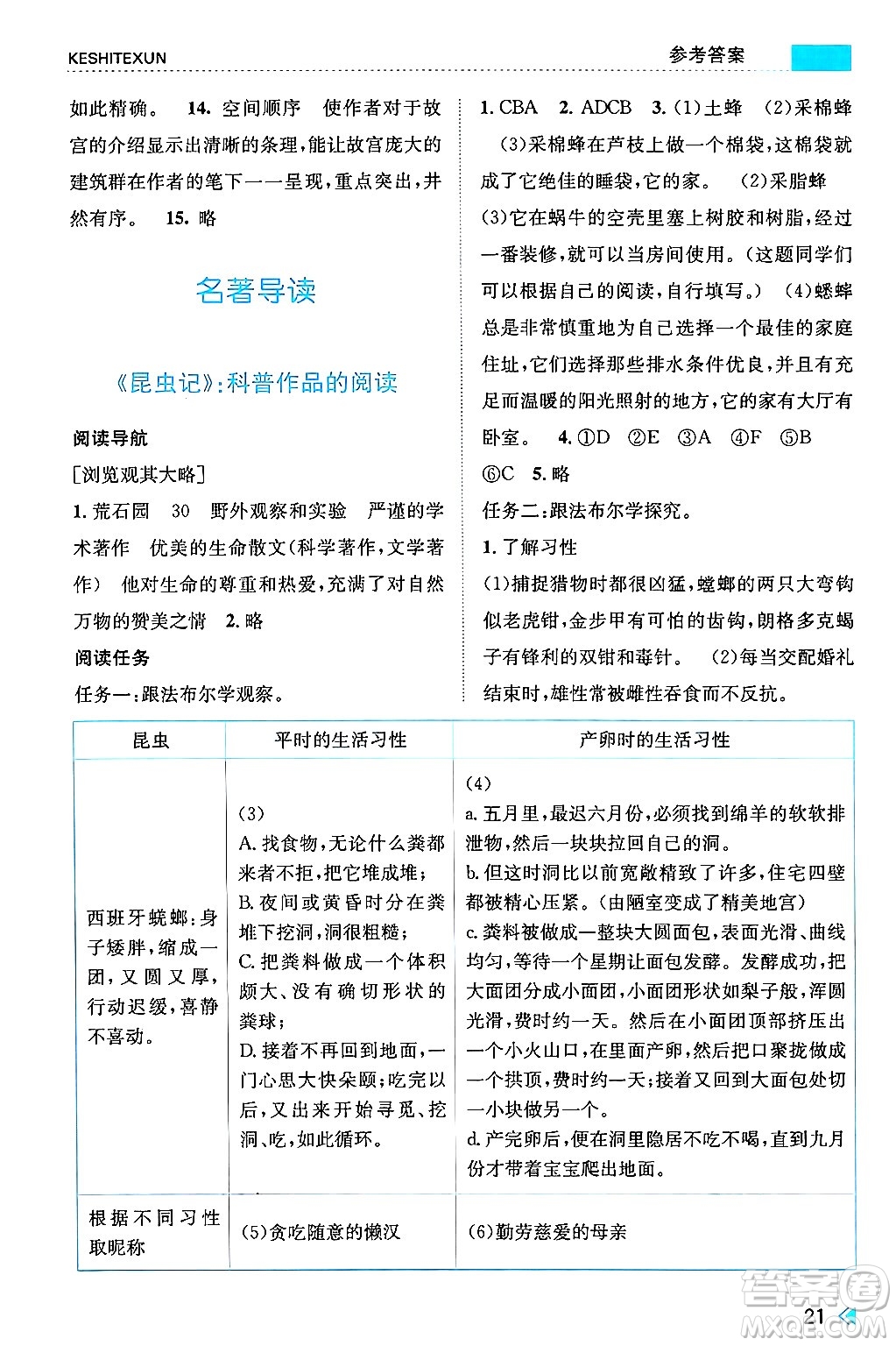 浙江人民出版社2024年秋課時(shí)特訓(xùn)八年級(jí)語(yǔ)文上冊(cè)人教版答案