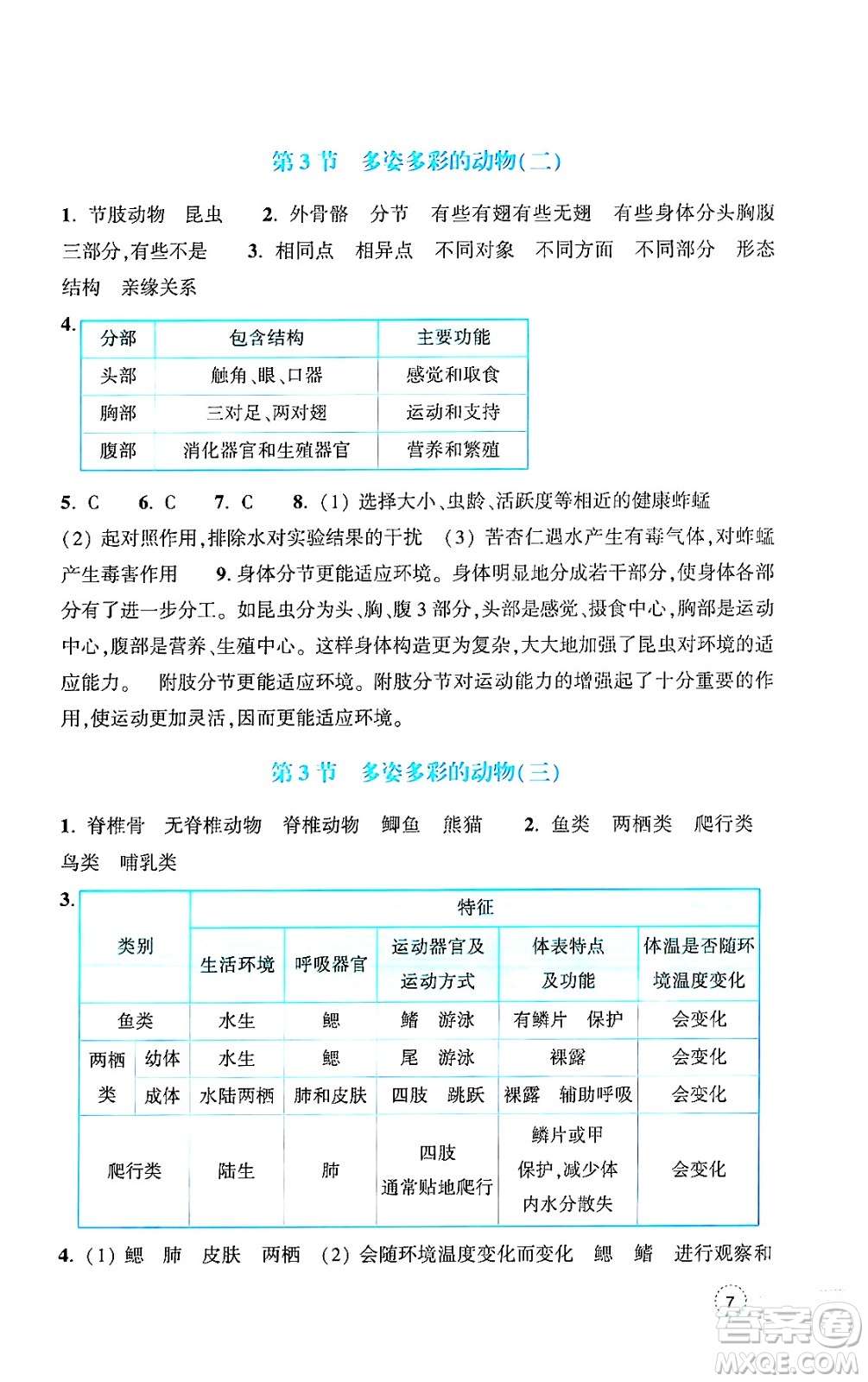 浙江教育出版社2024年秋科學(xué)作業(yè)本七年級(jí)科學(xué)上冊(cè)浙教版答案