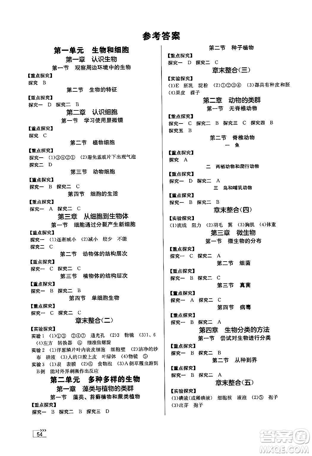 湖南教育出版社2024年秋學(xué)法大視野七年級(jí)生物上冊(cè)人教版長(zhǎng)沙專版答案