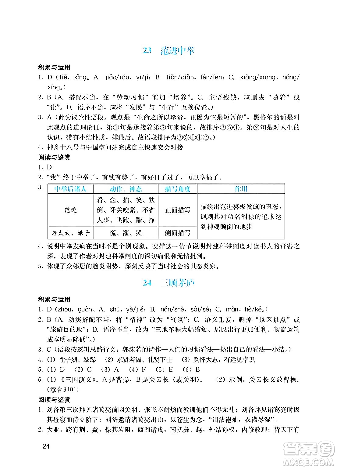 廣州出版社2024年秋陽光學(xué)業(yè)評價九年級語文上冊人教版答案