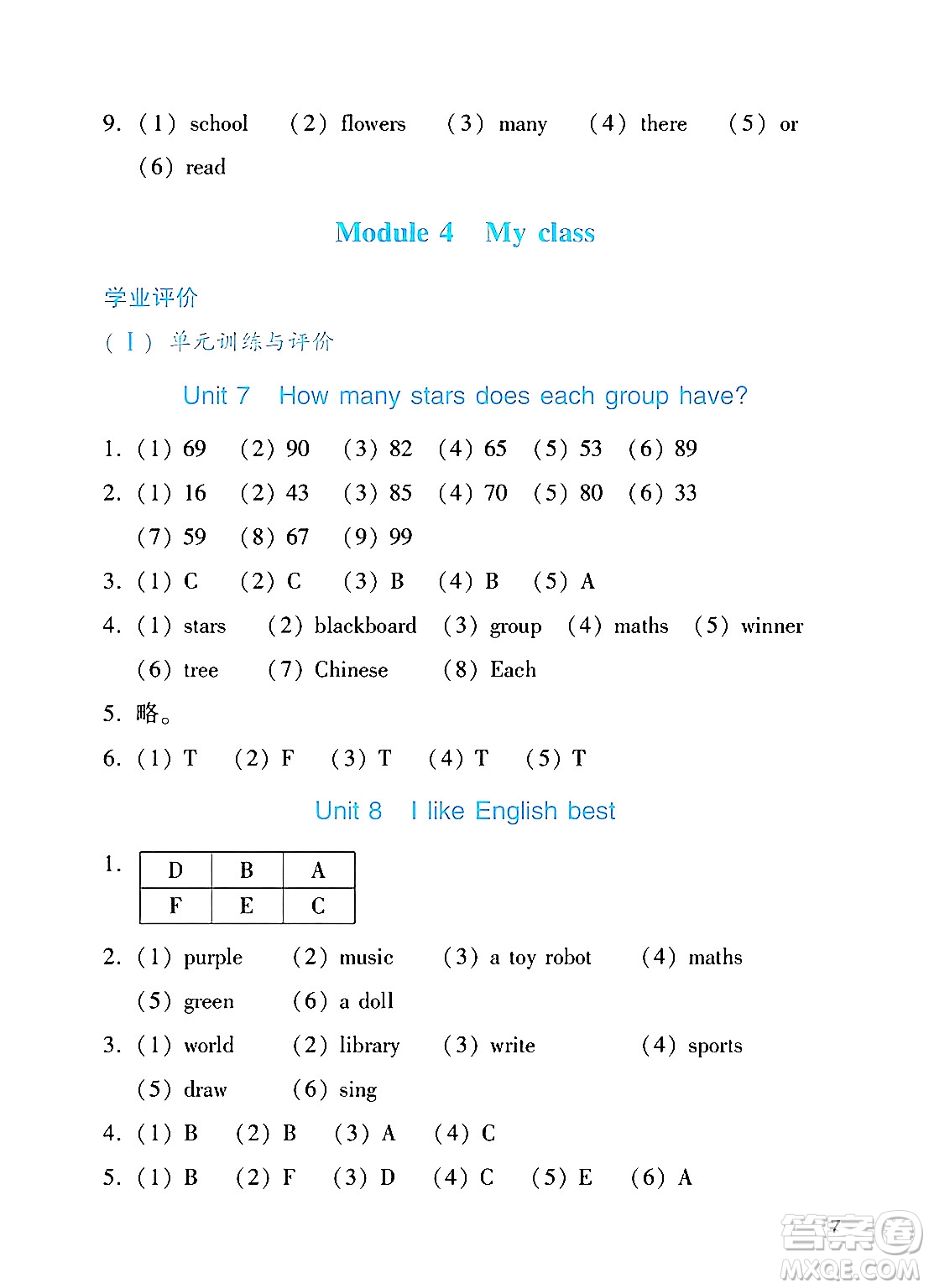 廣州出版社2024年秋陽光學(xué)業(yè)評價四年級英語上冊教科版答案