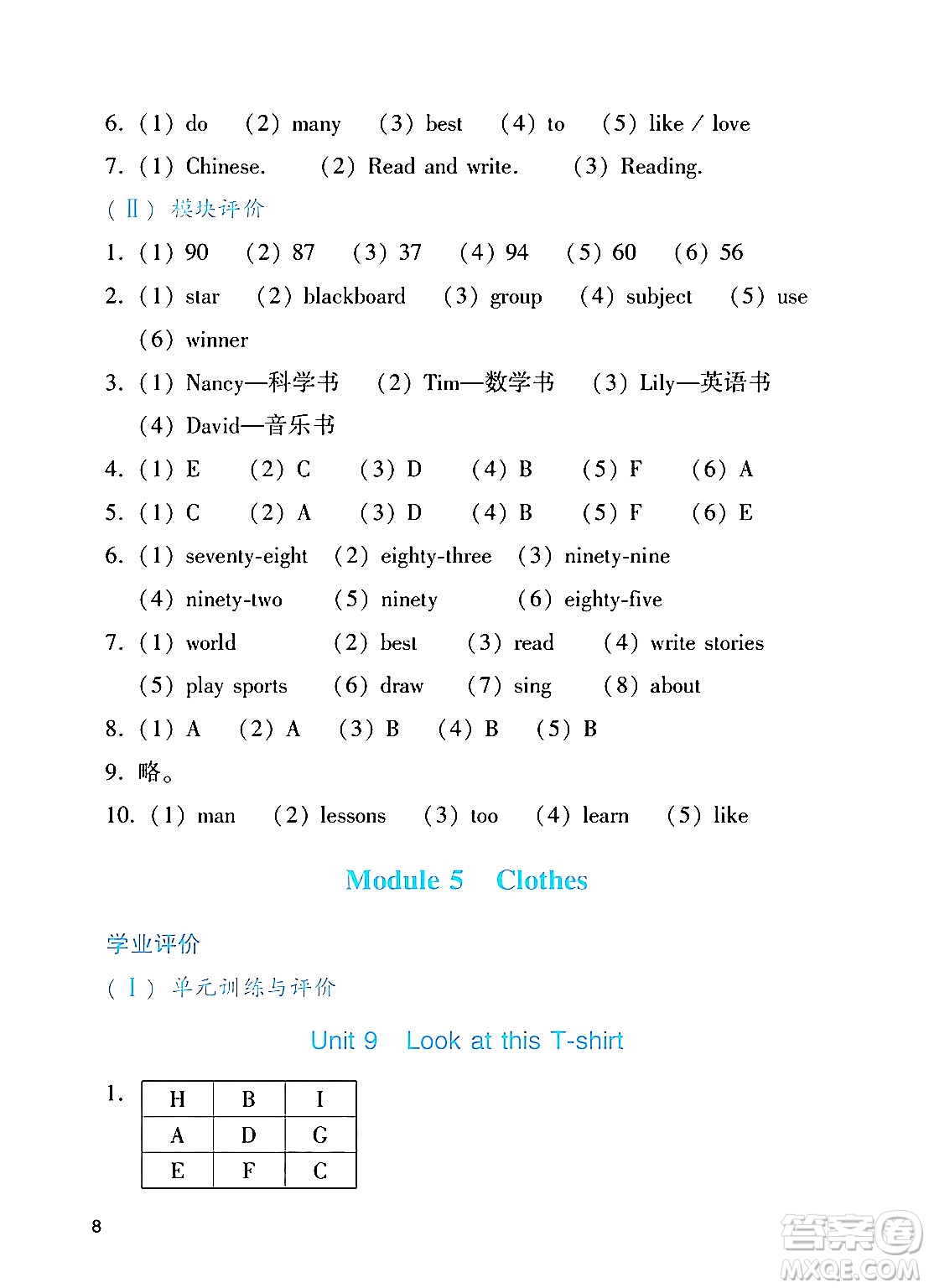 廣州出版社2024年秋陽光學(xué)業(yè)評價四年級英語上冊教科版答案