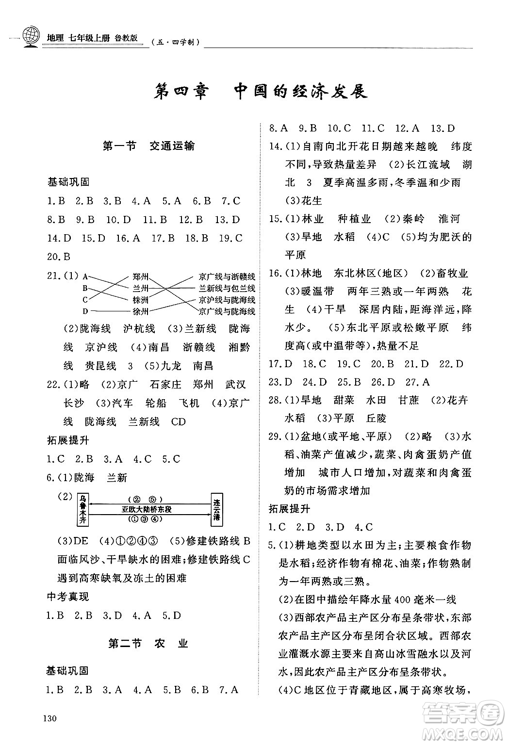 明天出版社2024秋初中同步練習(xí)冊(cè)七年級(jí)地理上冊(cè)魯教版五四制答案