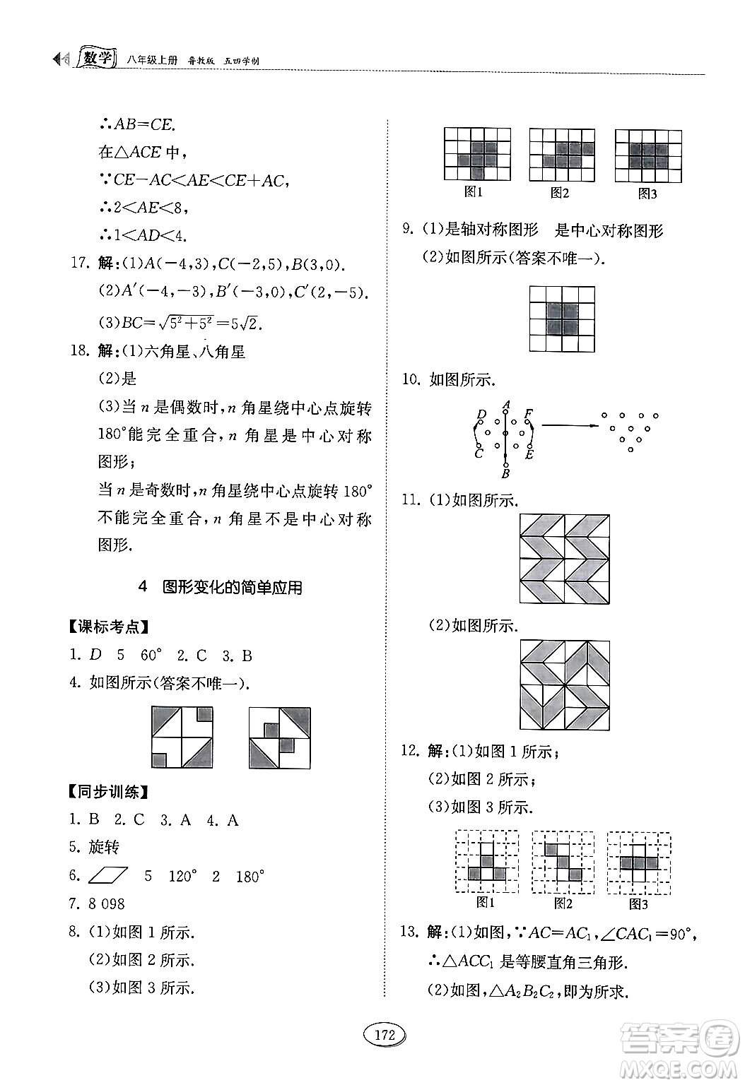 山東科學(xué)技術(shù)出版社2024秋初中同步練習(xí)冊八年級數(shù)學(xué)上冊魯教版五四制答案